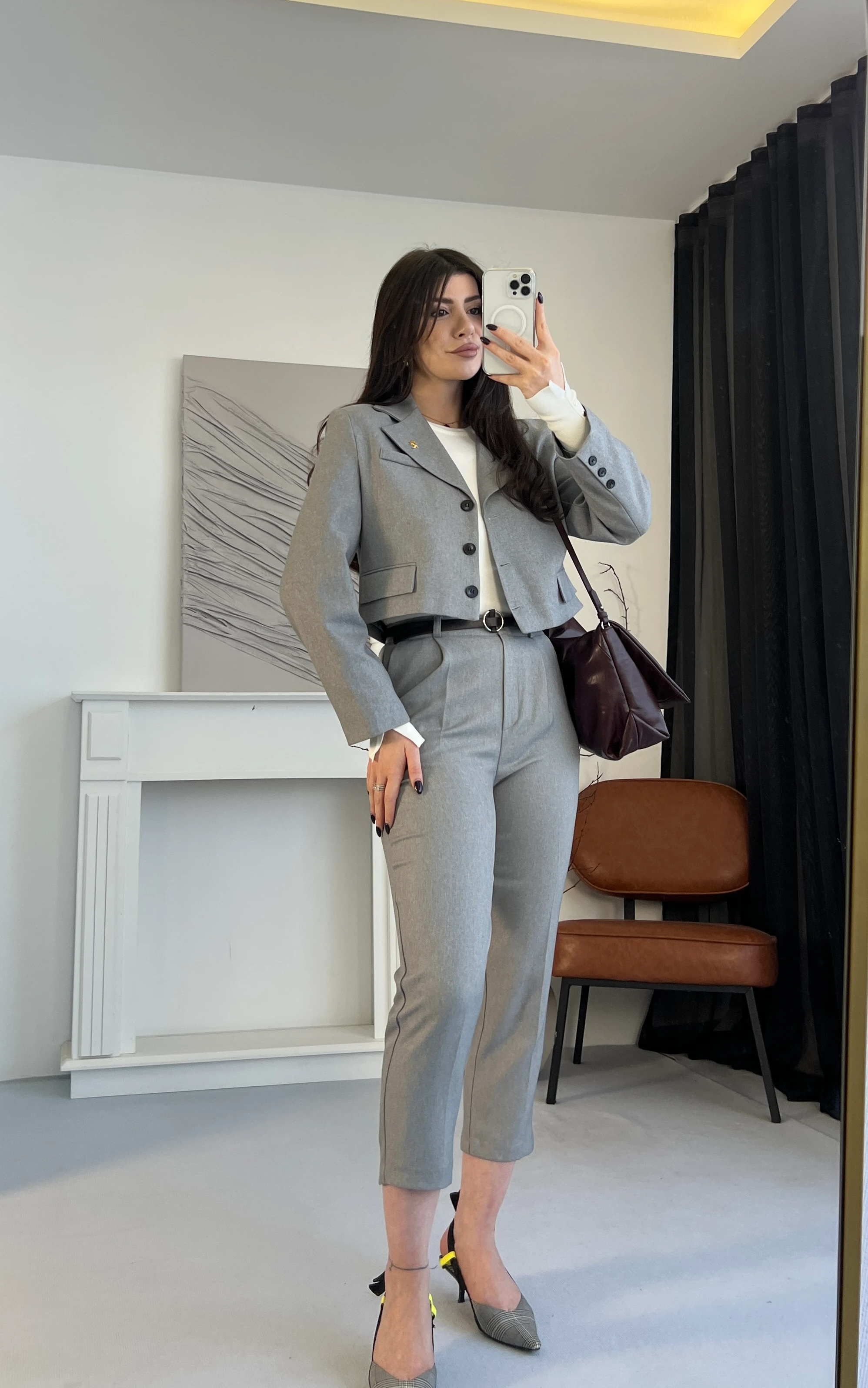 Kemerli Havuç Kalıp Pantolon - Gri