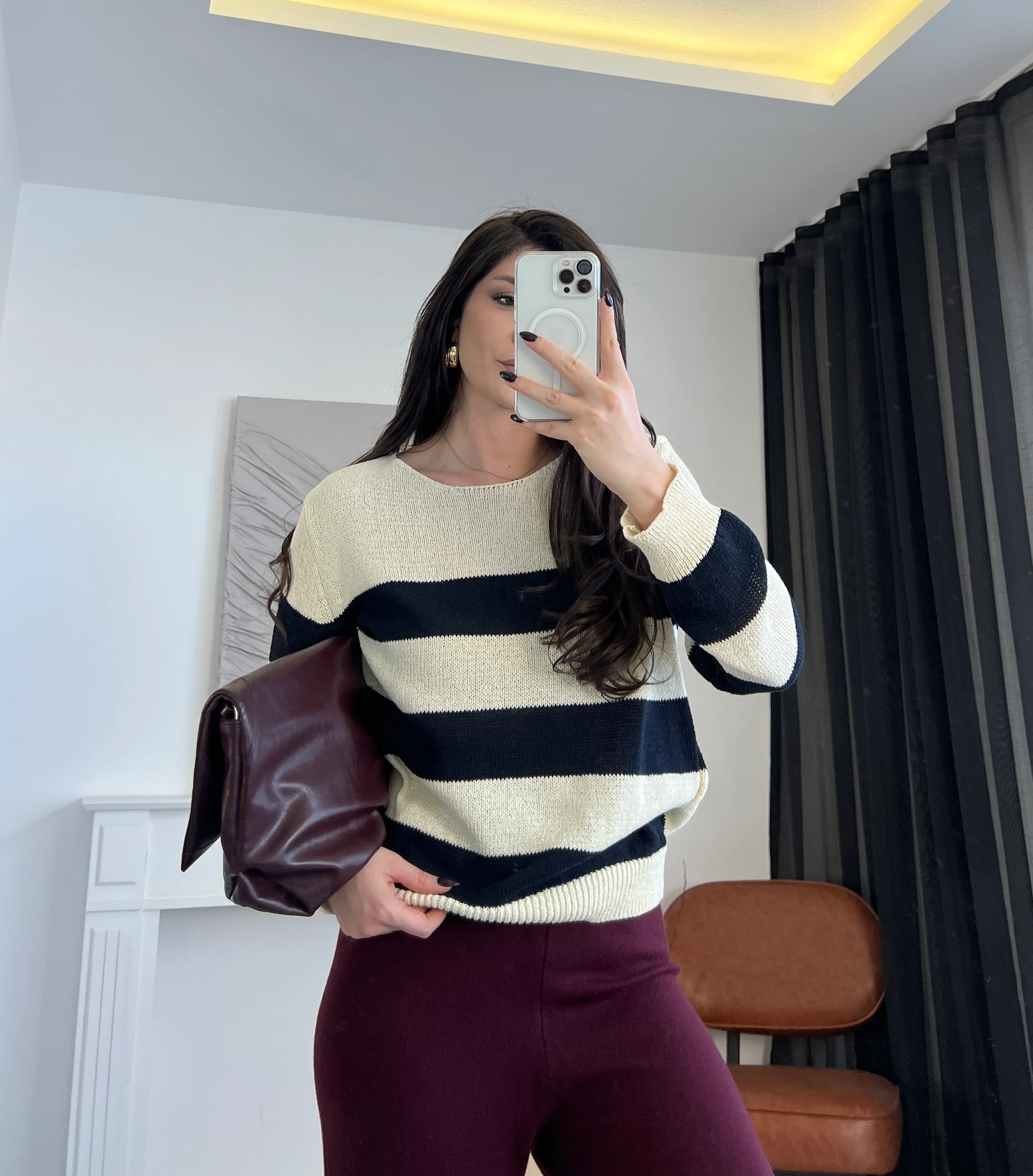 Oval yaka merserize triko bluz