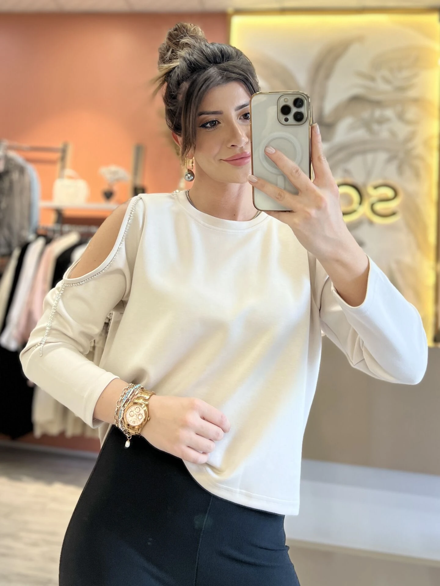 Omuz Detay Bej Sweatshirt