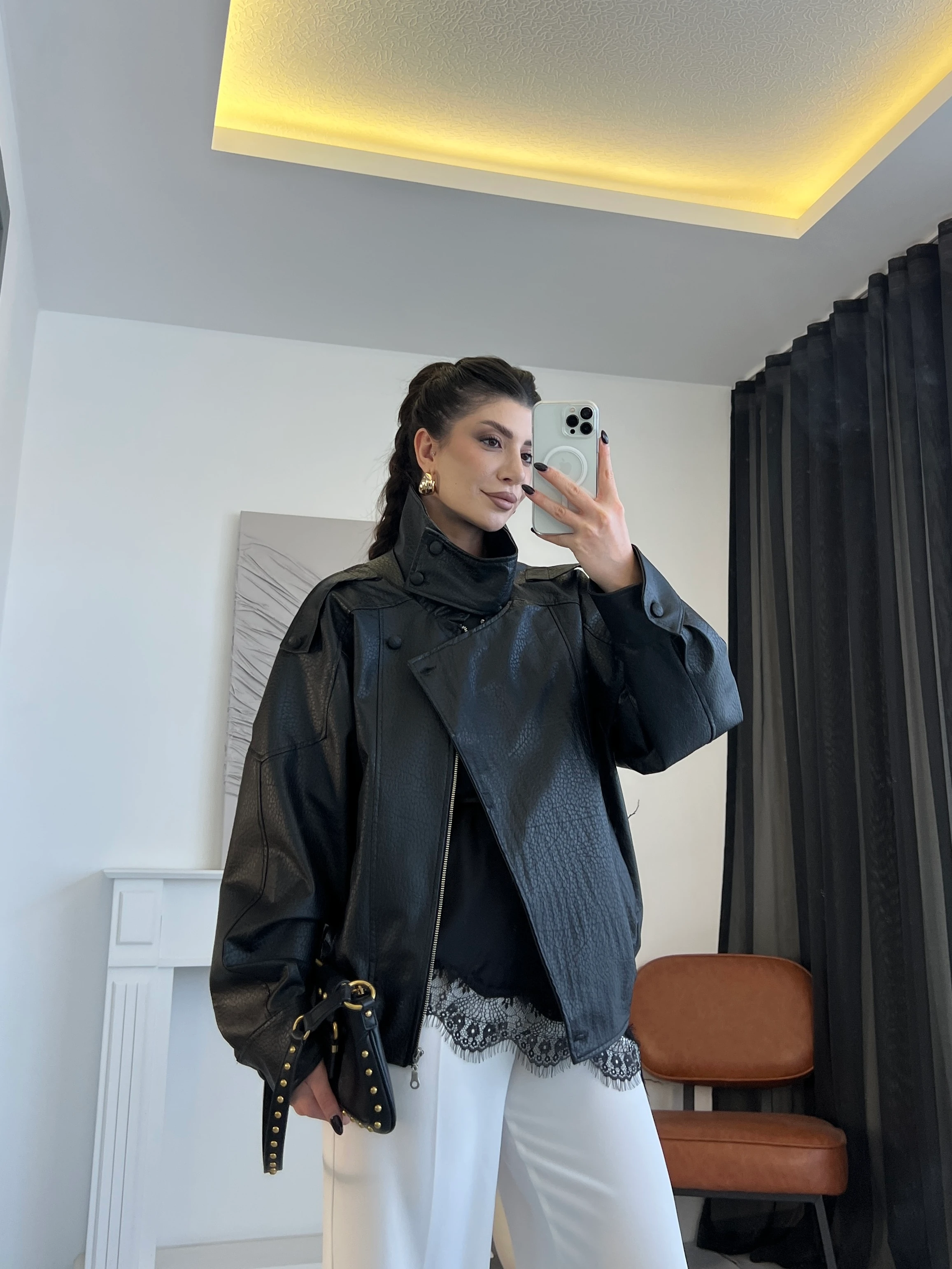 Viral Marka Deri Ceket - Siyah