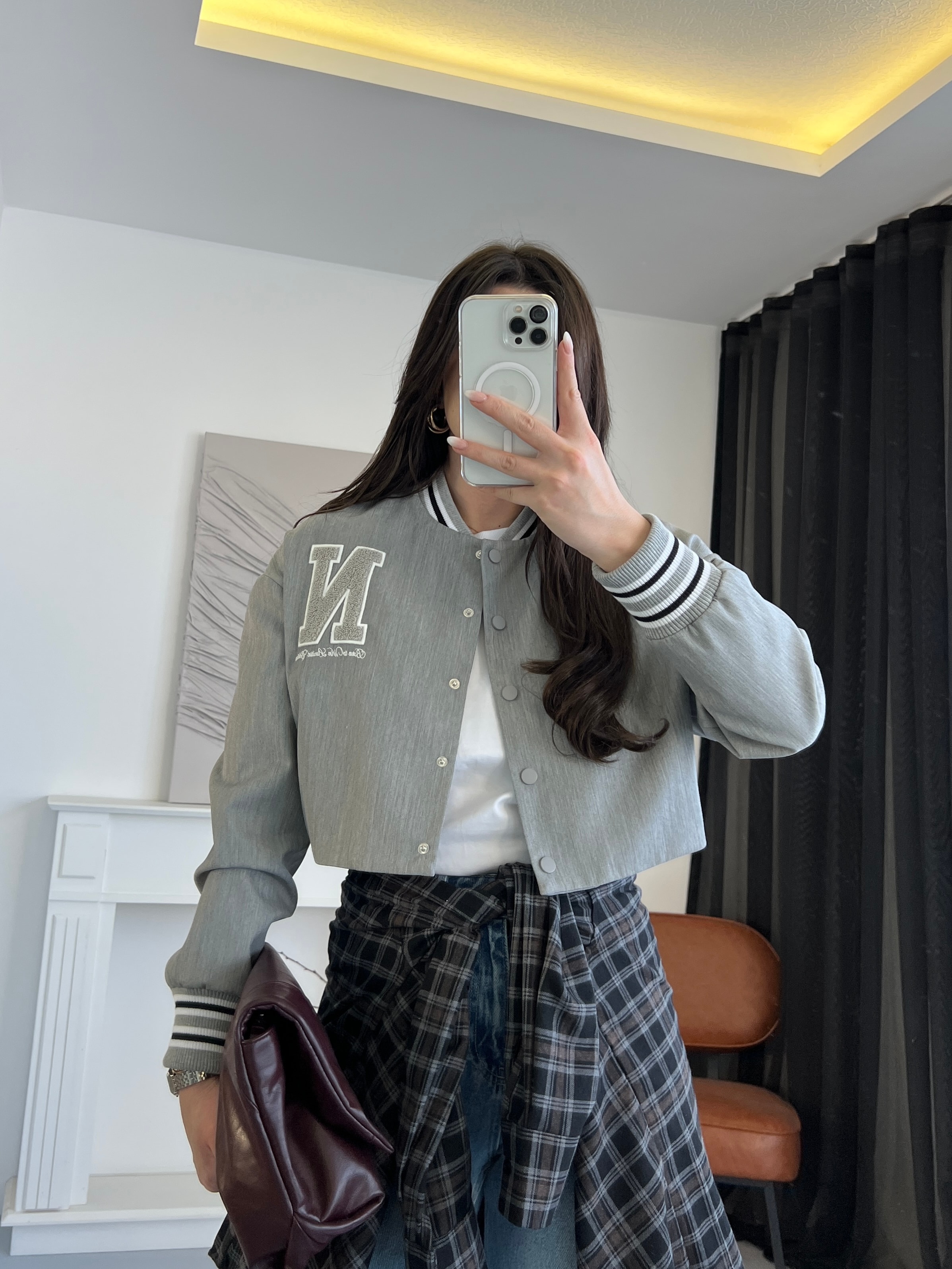 Harfli Gri Kolej Ceket