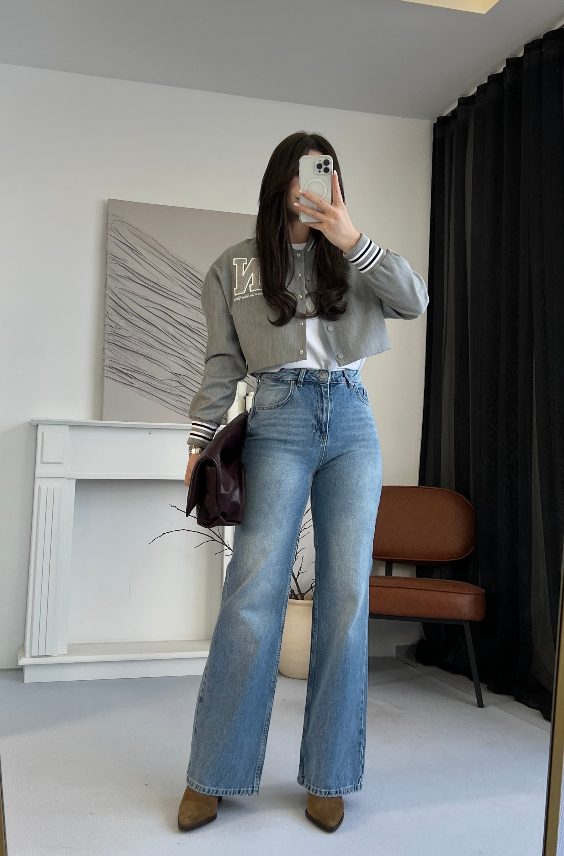 Harfli Gri Kolej Ceket