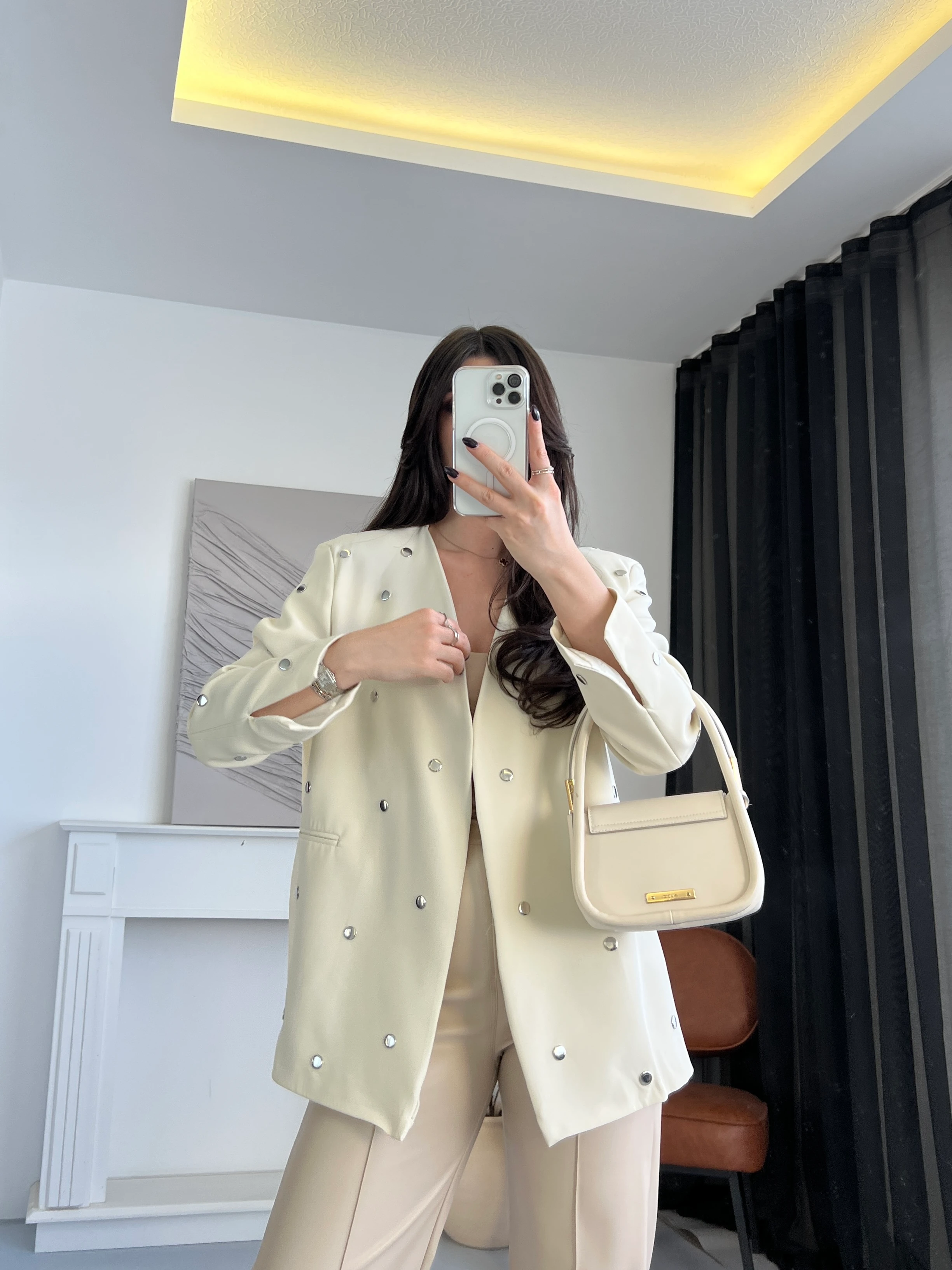 Droplu V Yaka Blazer Ceket