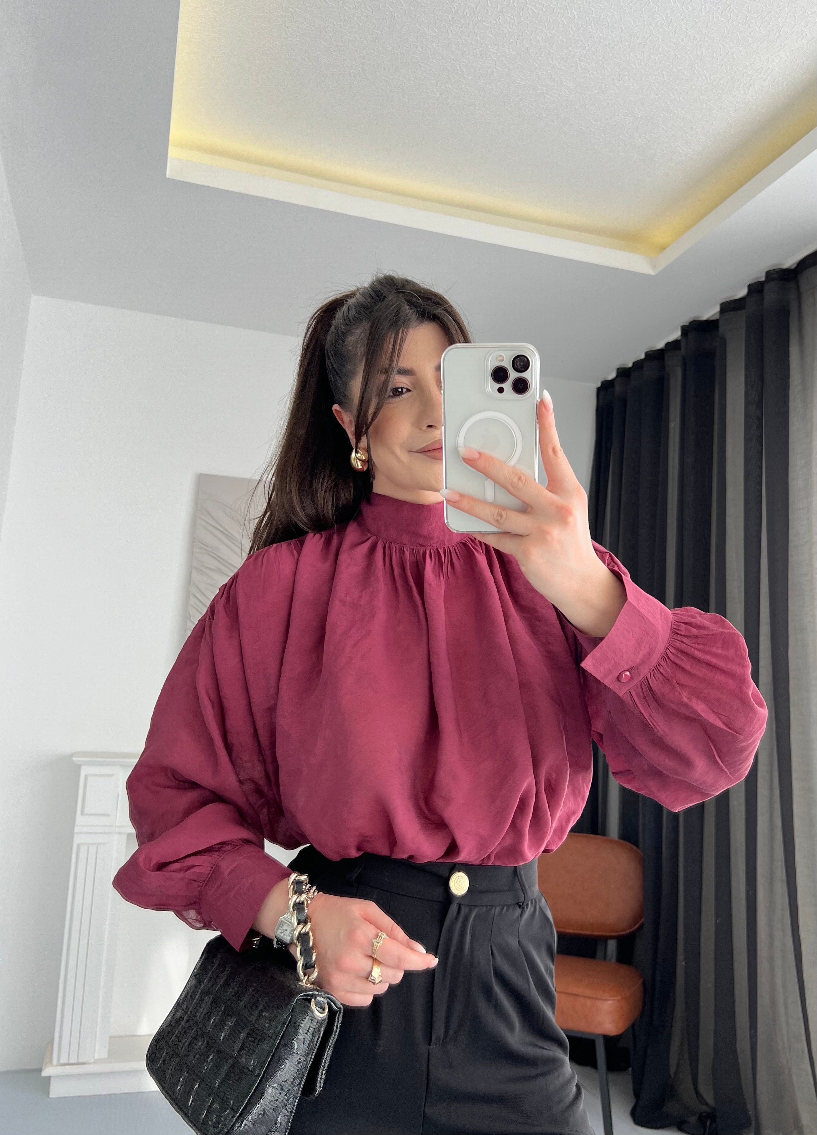 Bağlama Detaylı Drapeli Gömlek