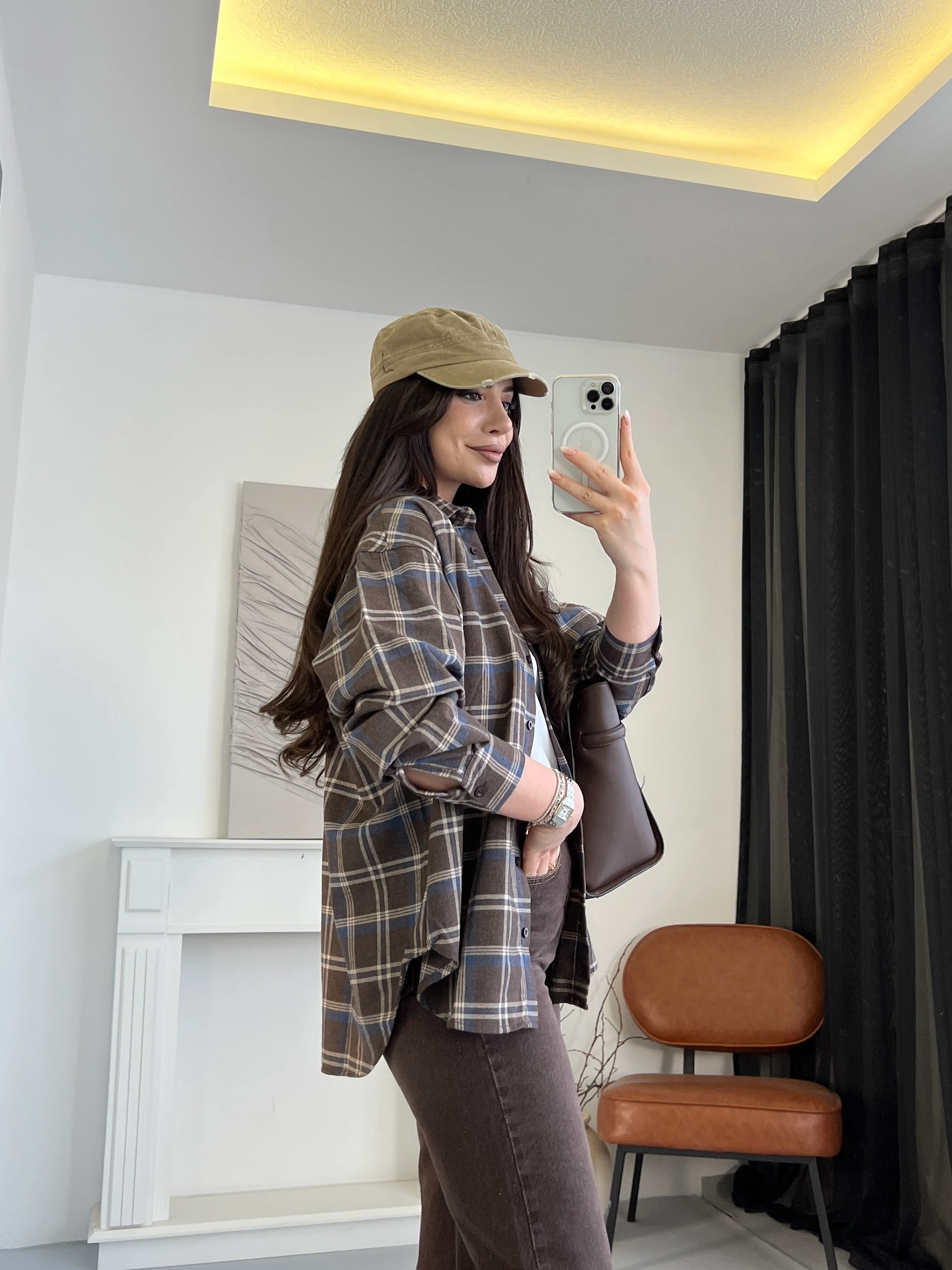 Ekose Desenli Oduncu Gömlek - Kahverengi