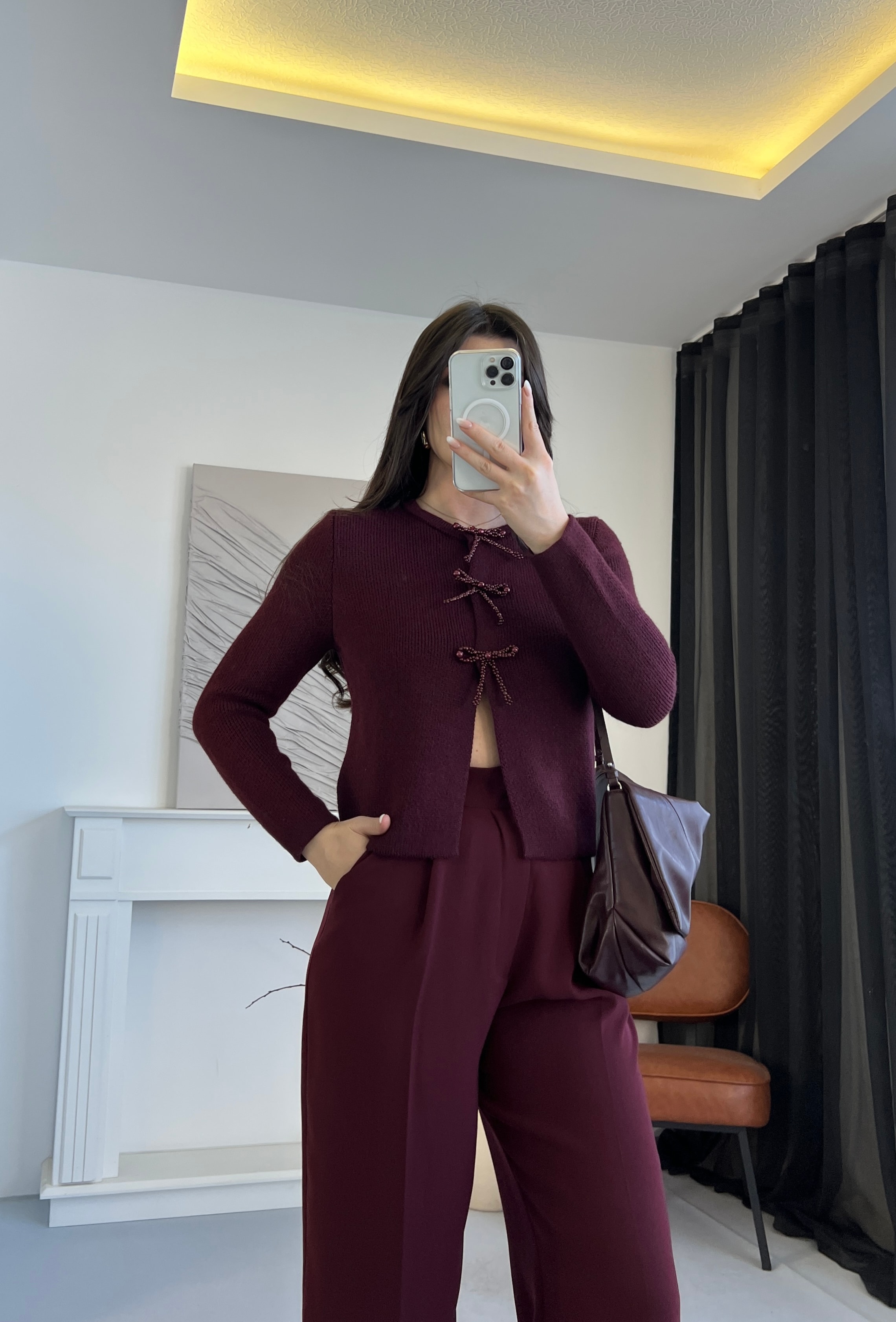 Fiyonk Desenli Boncuklu Hırka