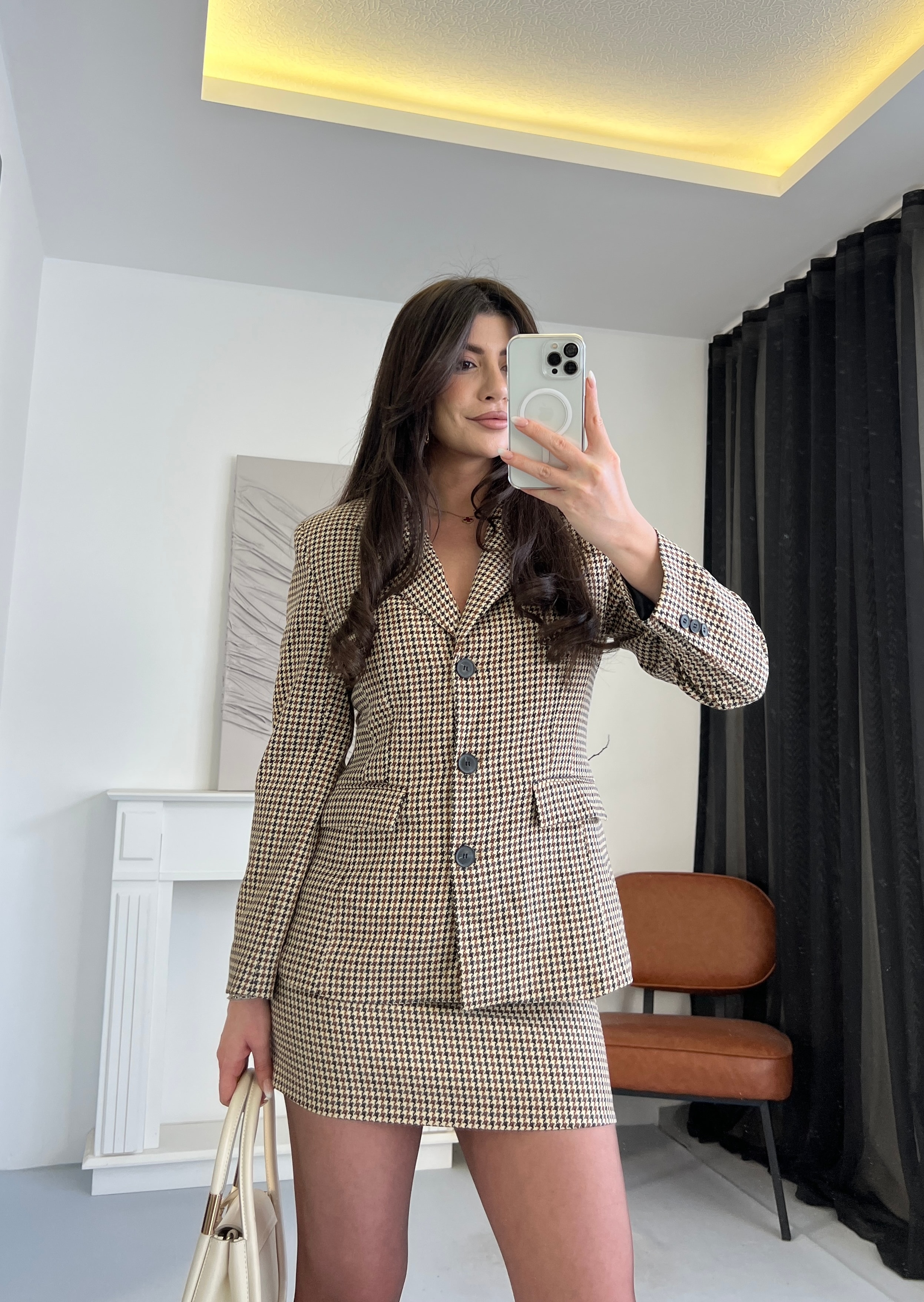 Klasik Kazayağı Desenli Mini Etekli Takım 