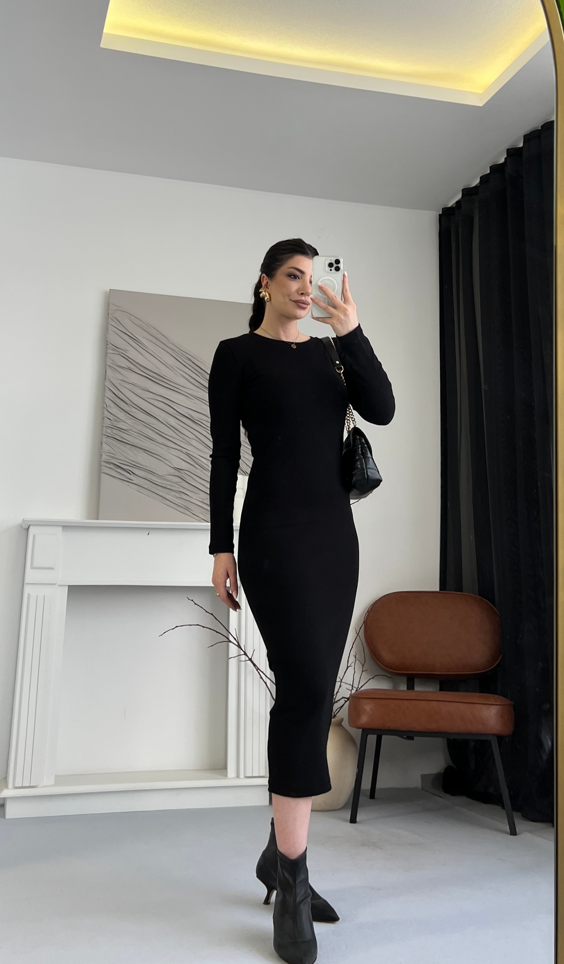 Basic Uzun Kollu Triko Elbise