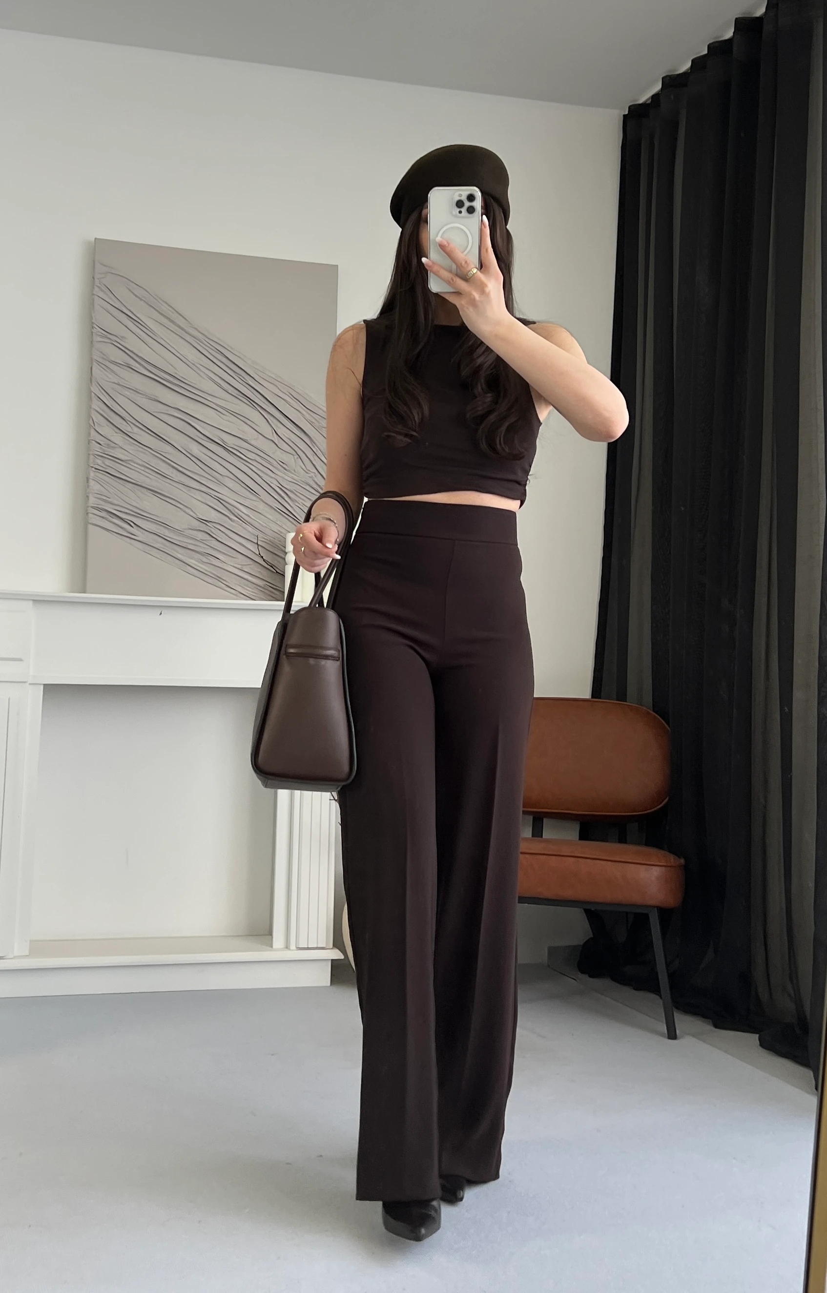 Acı Kahve Yüksek Bel Palazzo Pantolon - Kahverengi