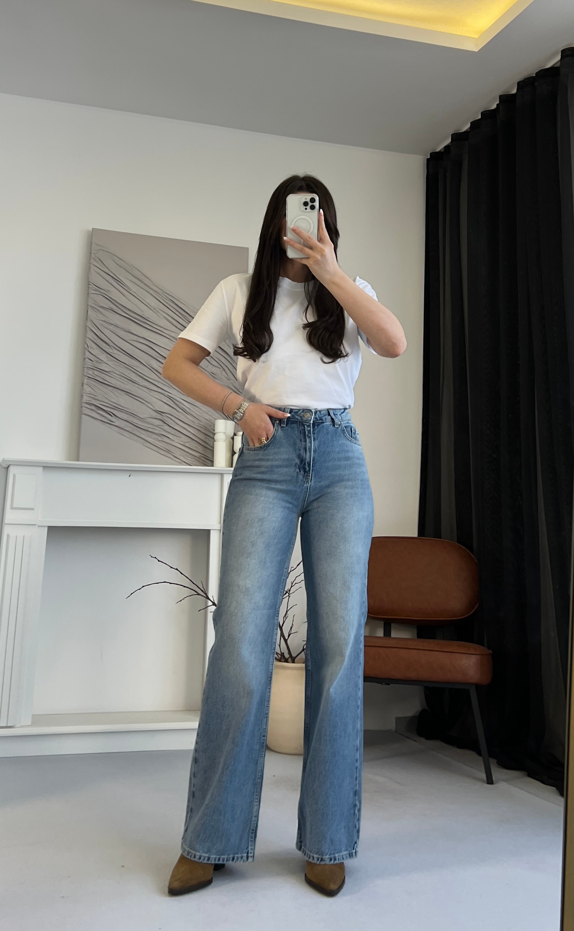 Yüksek Bel Bol Paça Jean