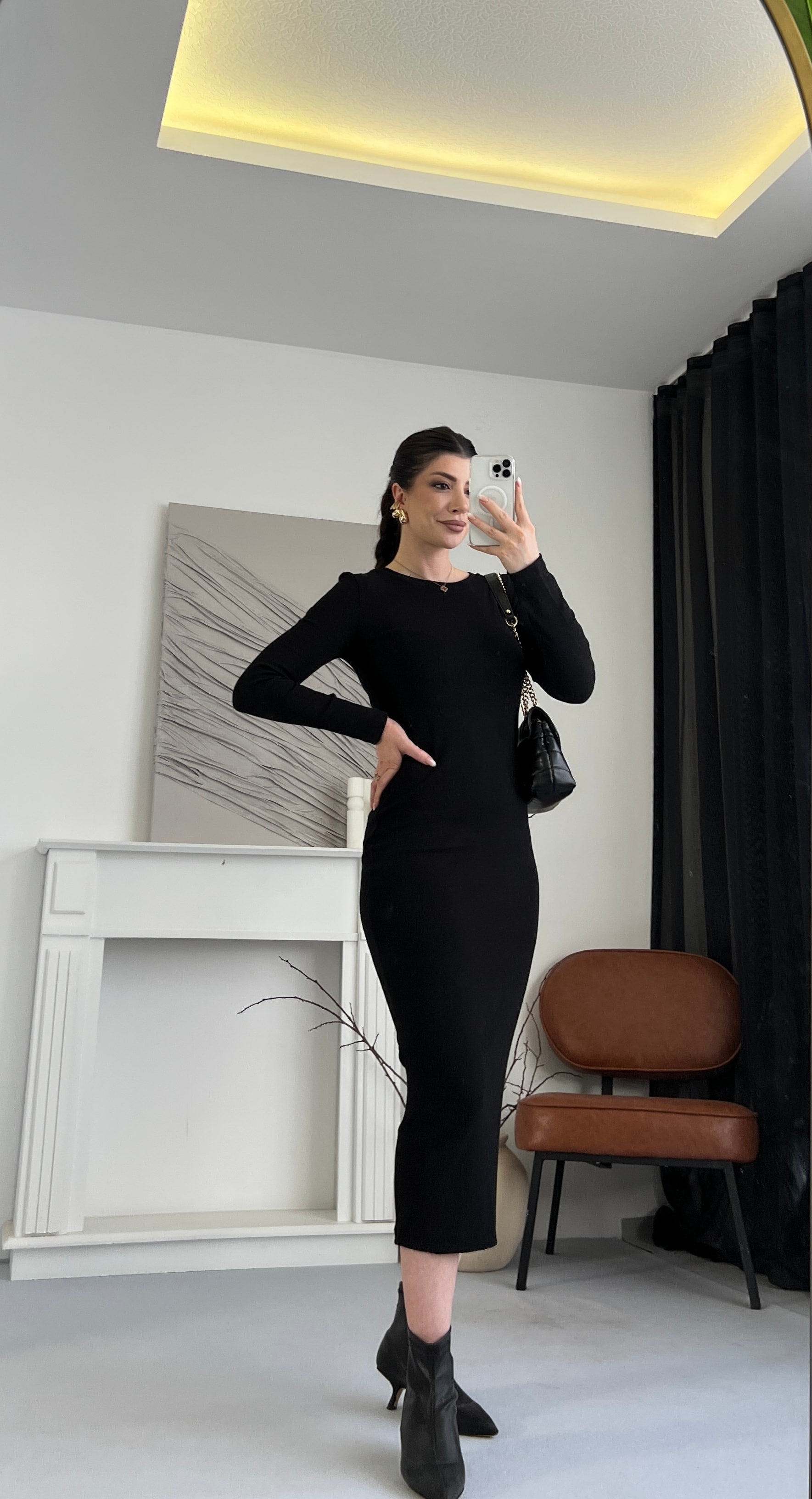 Basic Uzun Kollu Triko Elbise