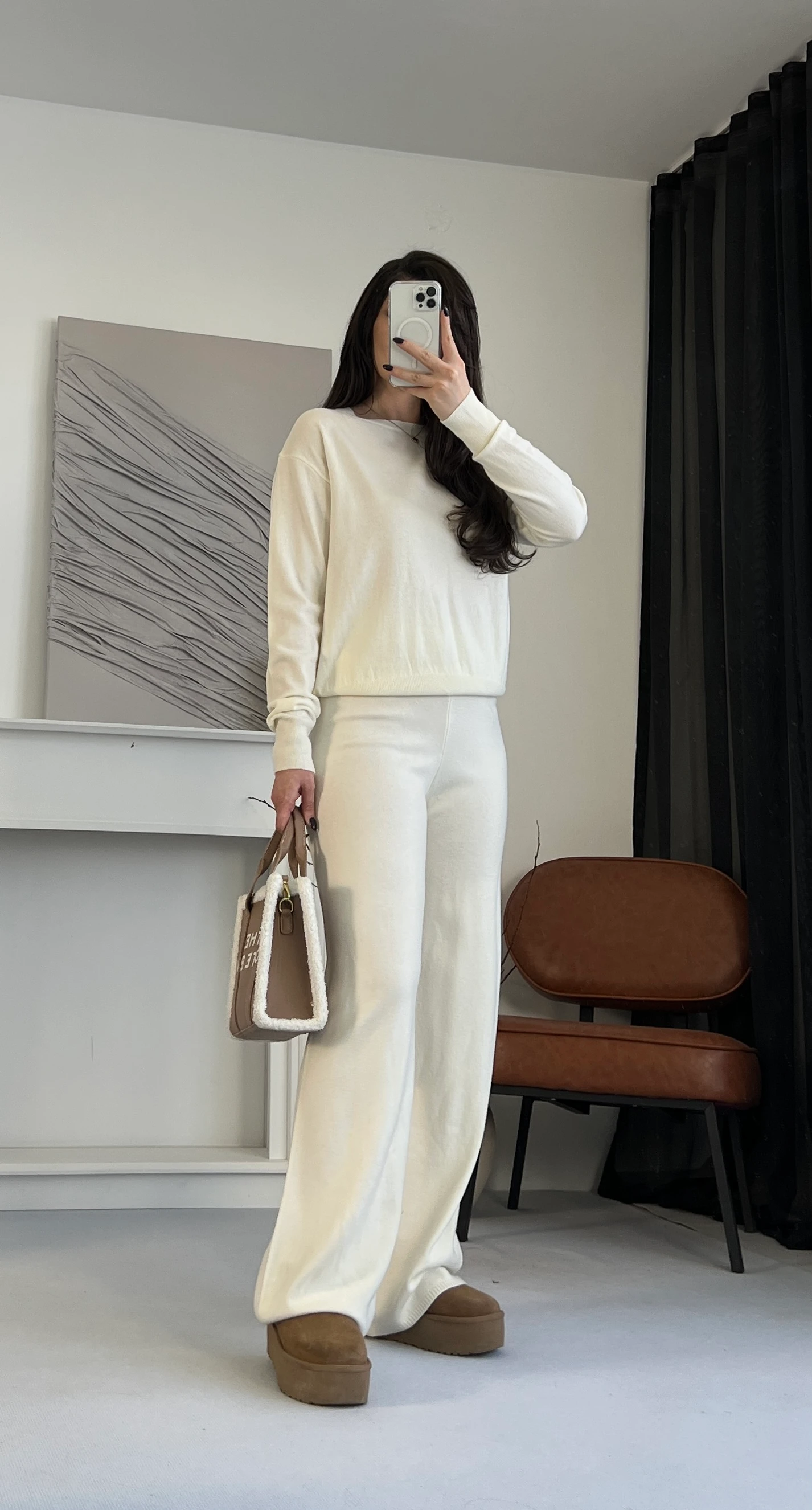 Ultra Yüksek Bel Triko Pantolon - Ekru