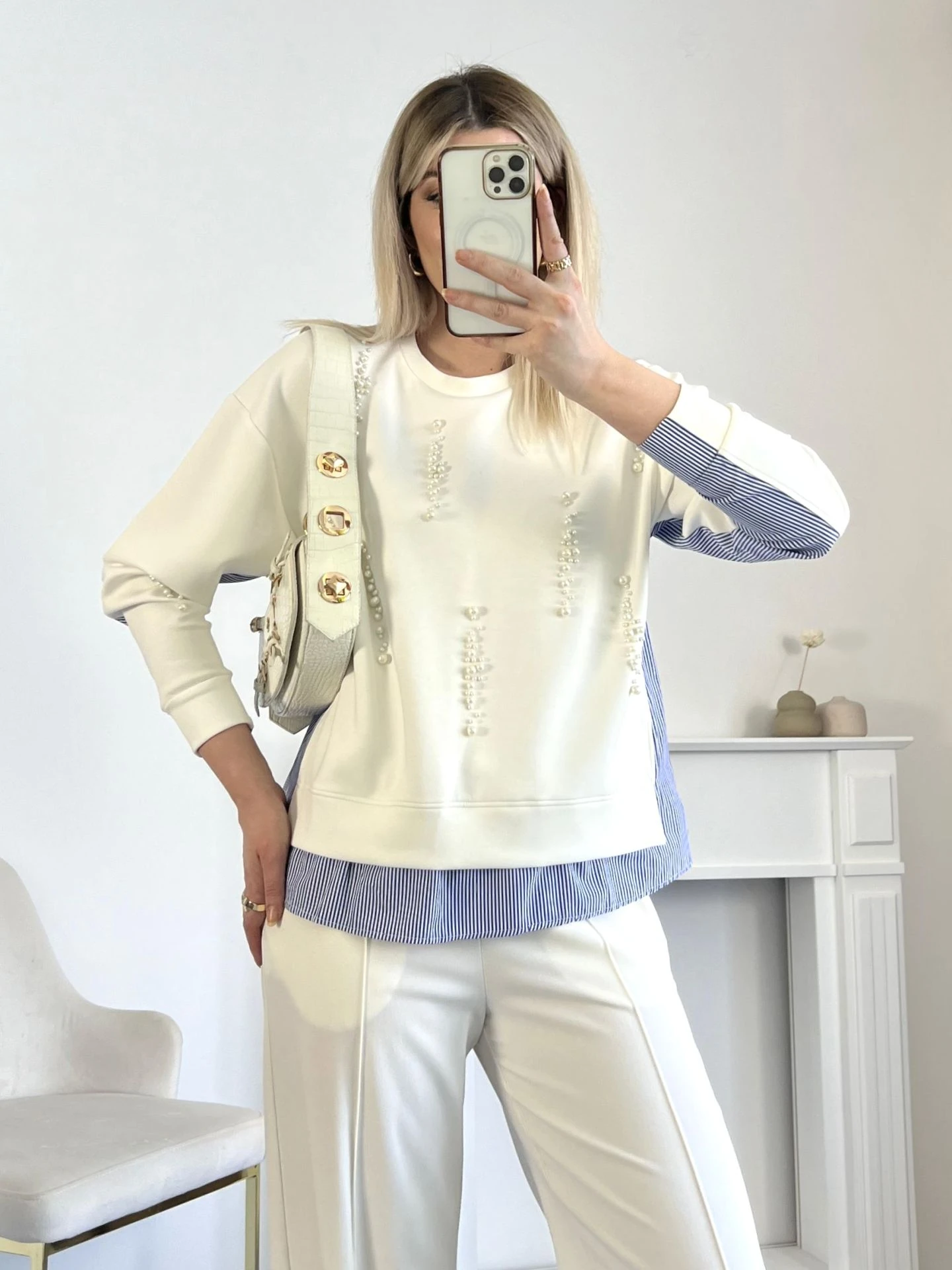 İnci Ve Gömlek Detay Tasarım Sweatshirt