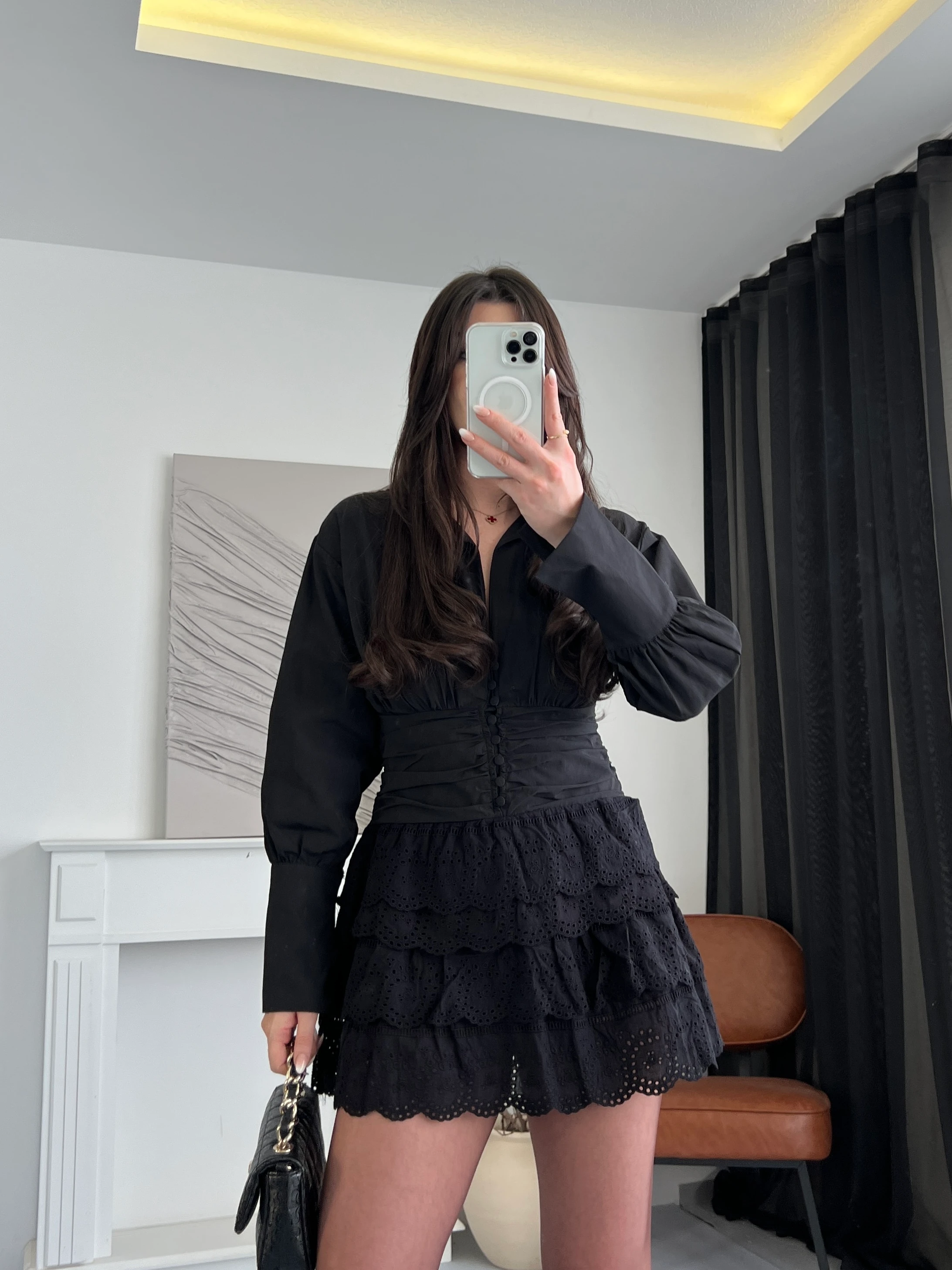 Korse Detaylı Fırfırlı  Mini Elbise