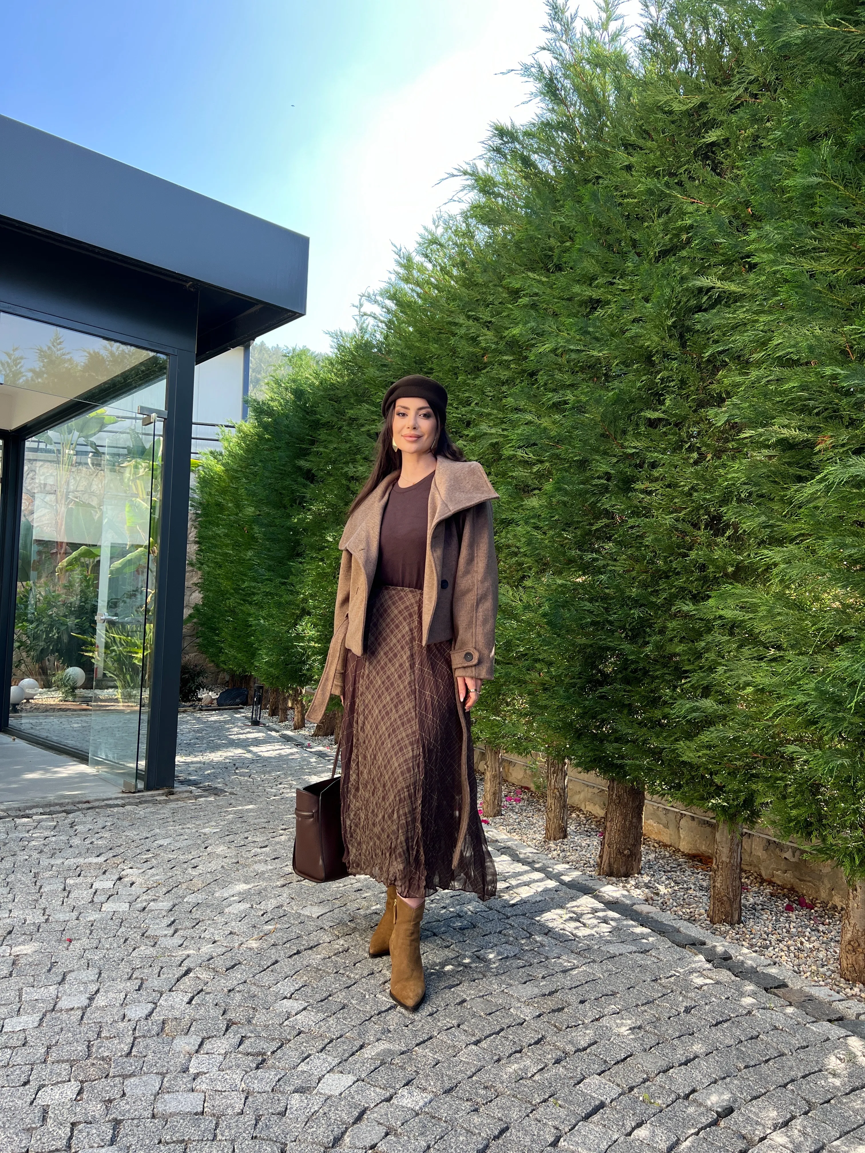 Ekose Desenli Midi Etek 