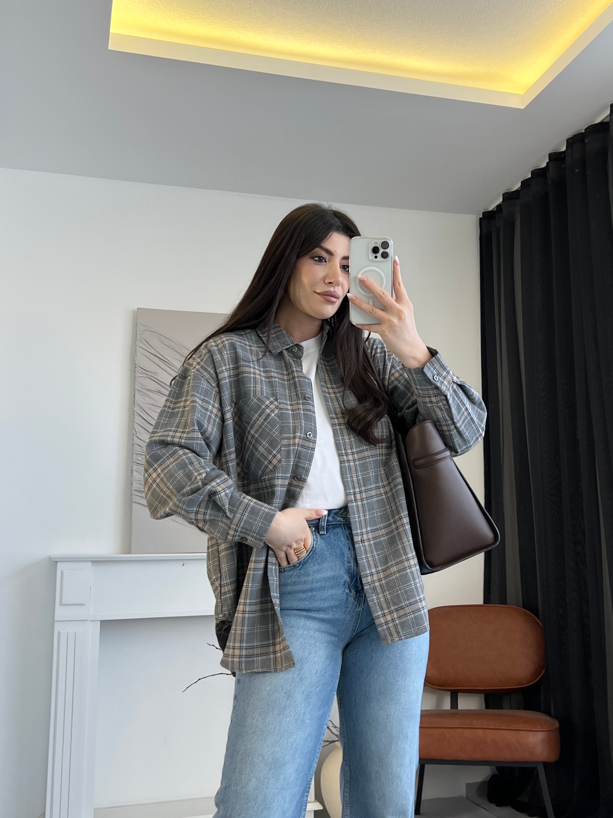 Ekose Desen Oversize Oduncu Gömlek