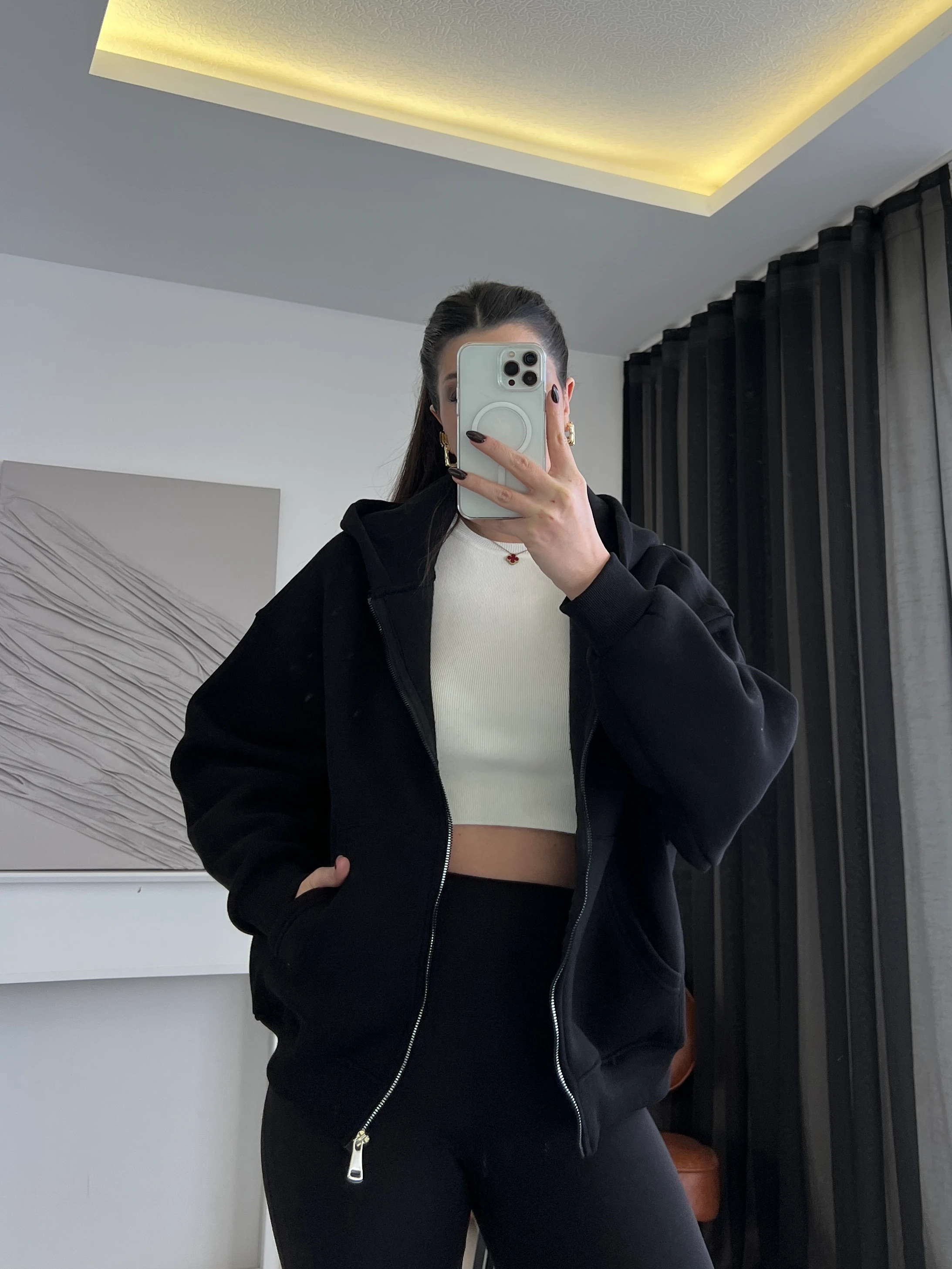 Basic Fermuarlı Kapüşonlu Ceket