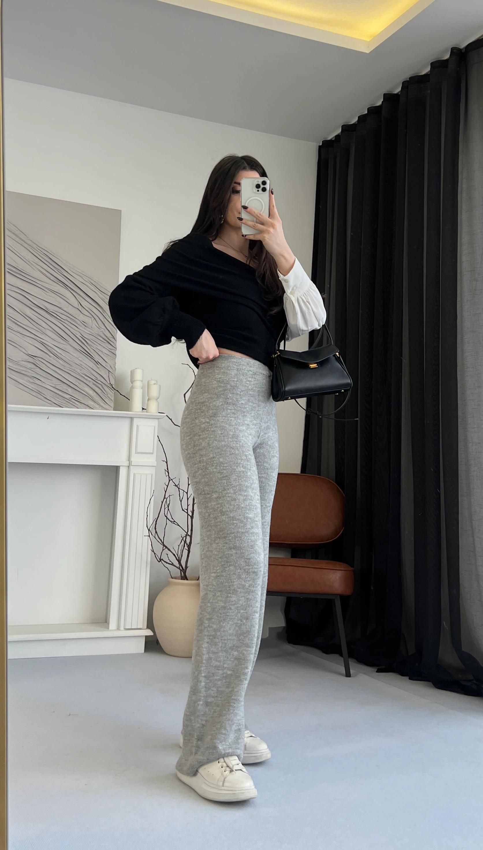 Yüksek Bel Rahat Kesim Triko Pantolon