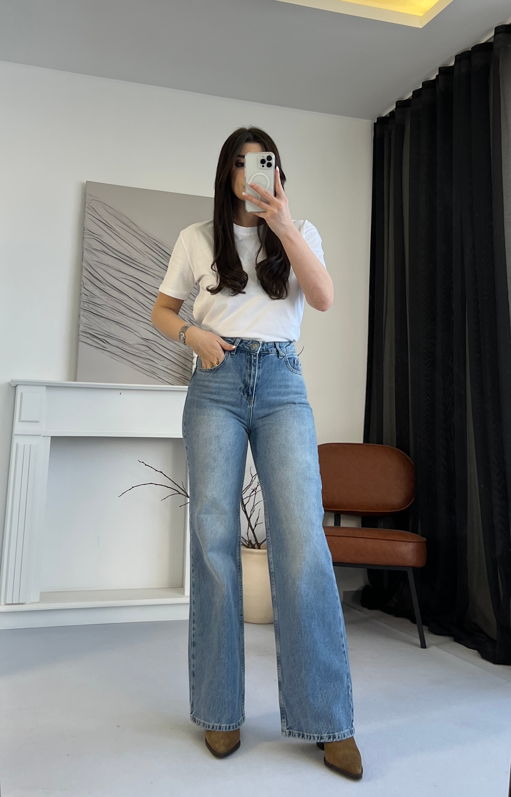 Yüksek Bel Bol Paça Jean