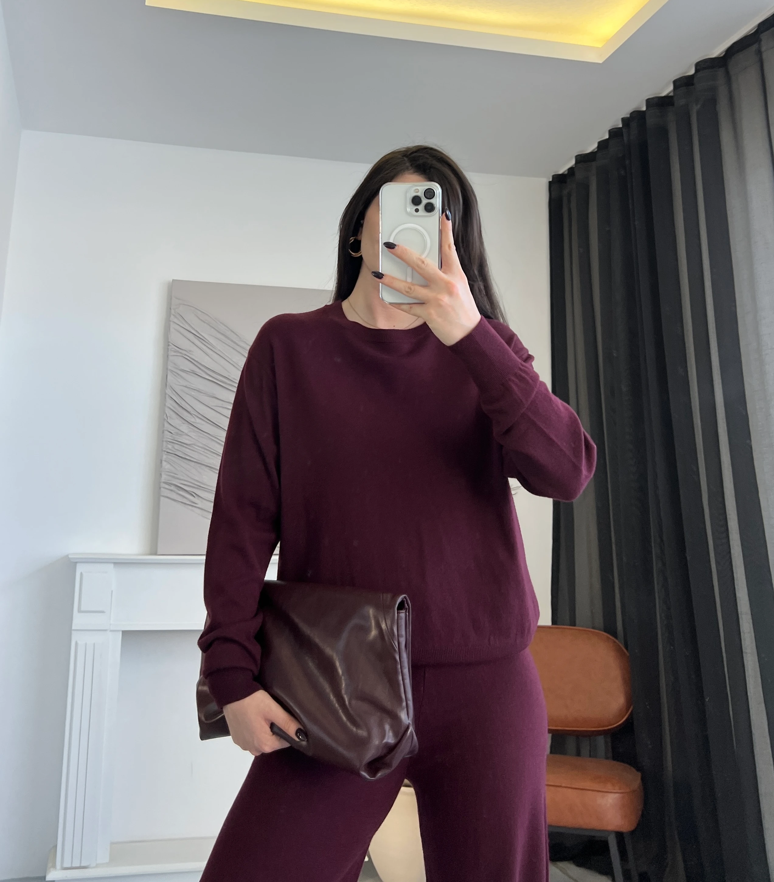 Bisiklet Yaka Basic Triko Bluz - Bordo