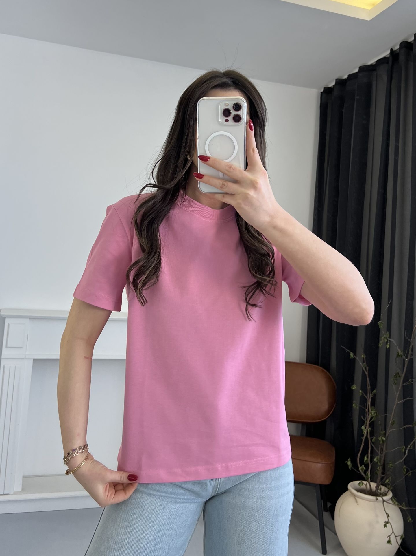 Tok Dokulu Pembe Tshirt