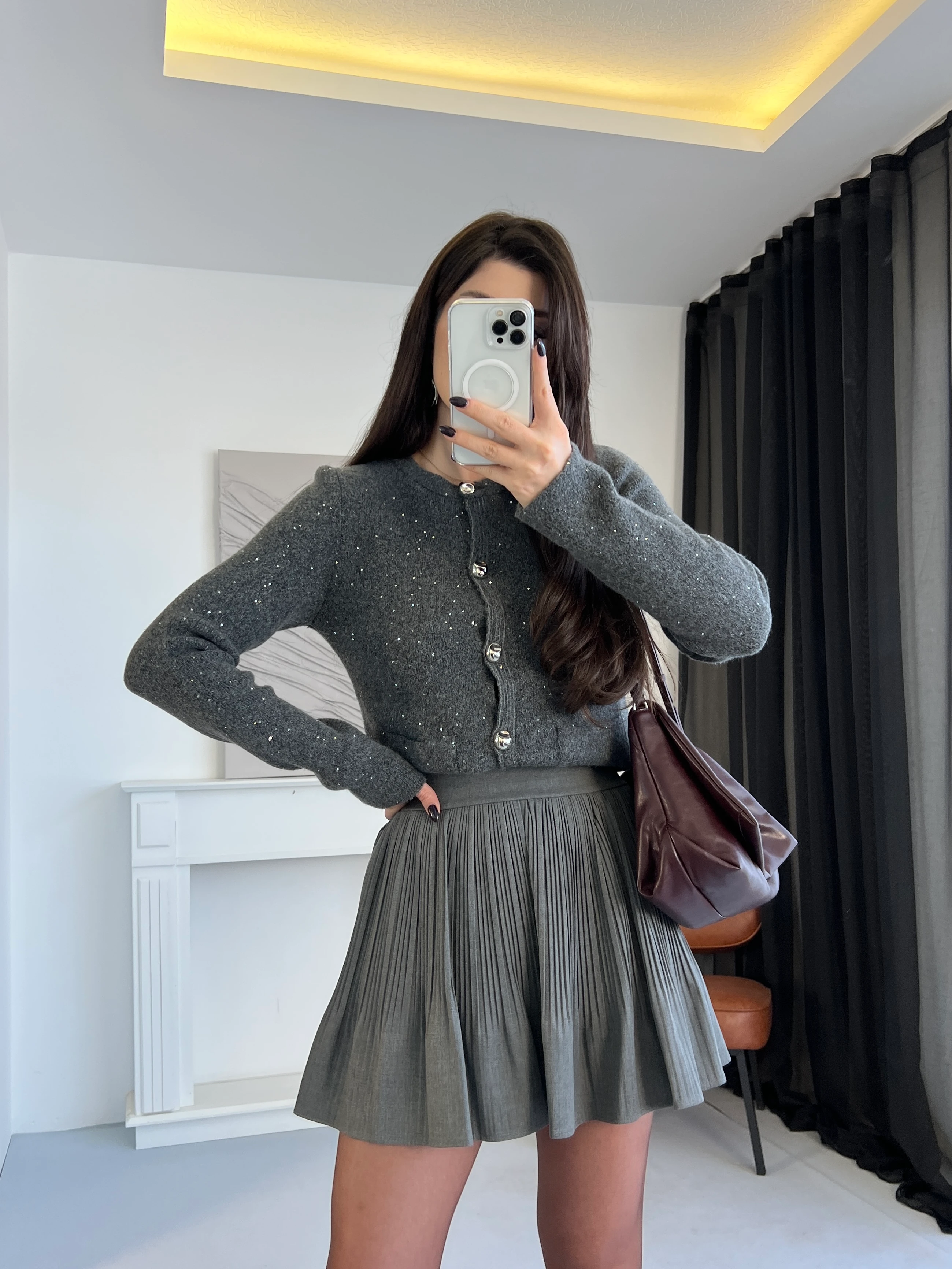 Piliseli Şort Astarlı Etek - Antrasit