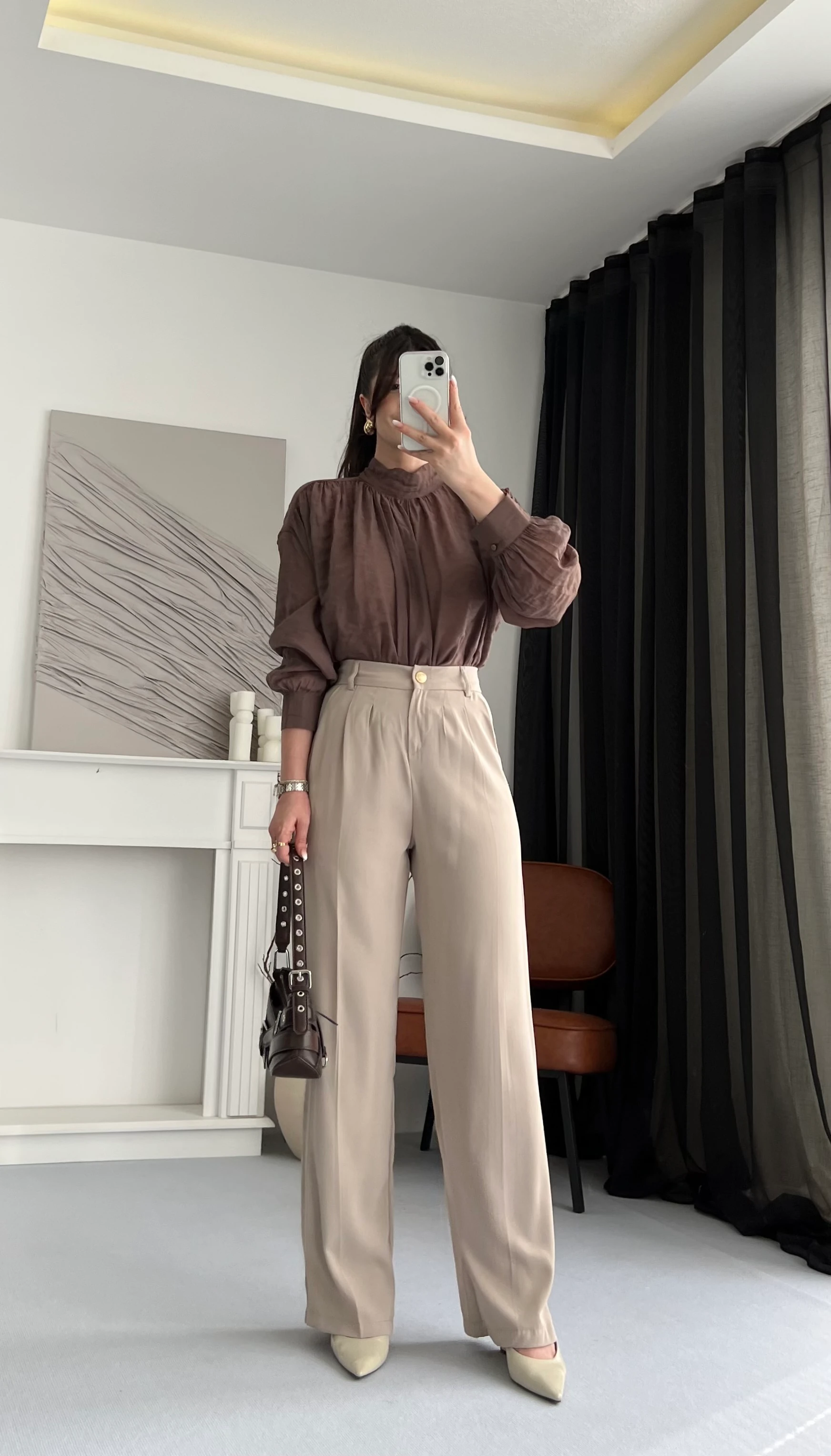 Gold Düğmeli Palazzo Pantolon