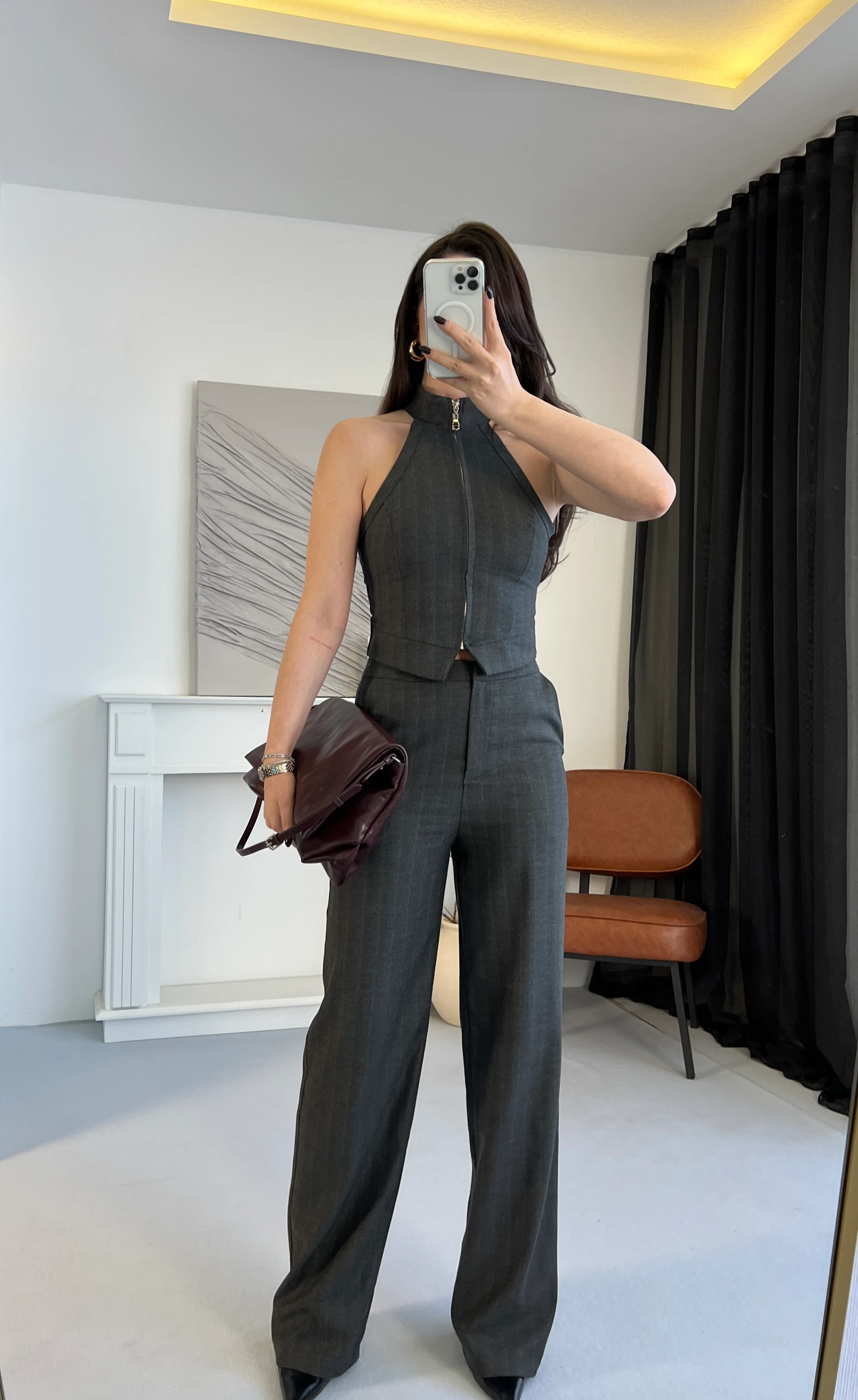 Halter Yaka Fermuarlı Takım - Antrasit