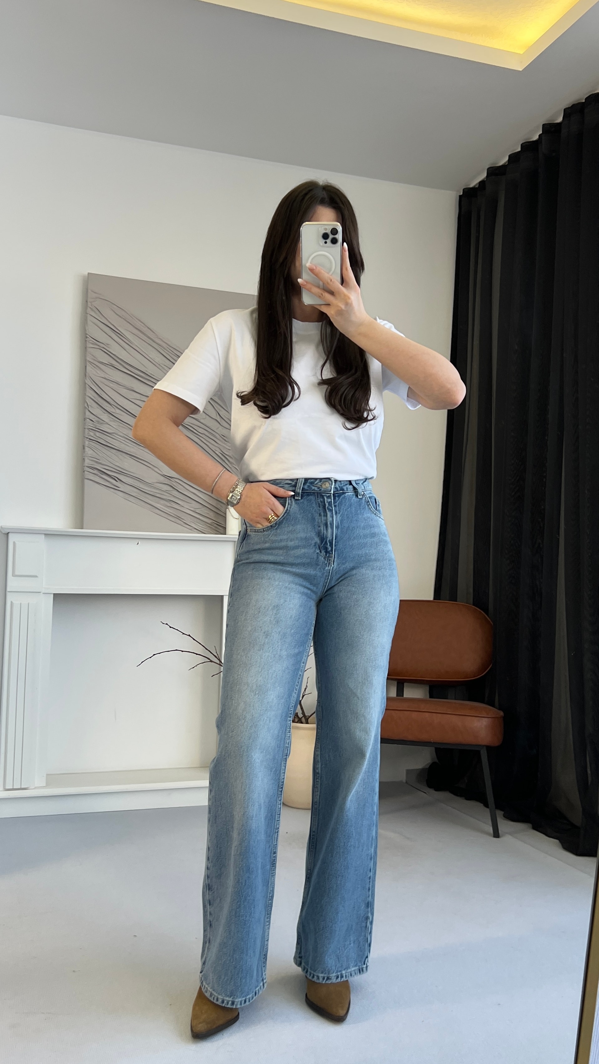 Yüksek Bel Bol Paça Jean