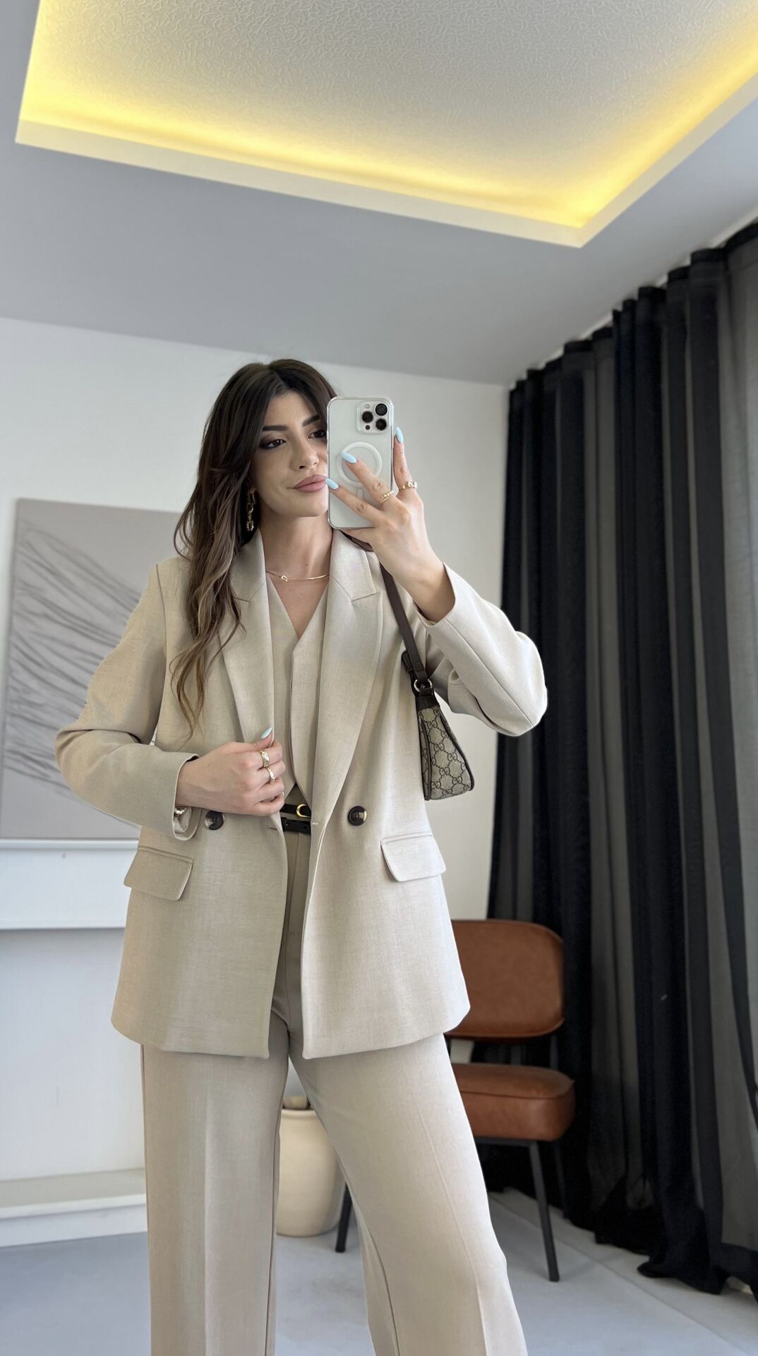 Premium Kruvaze Taş Blazer Ceket