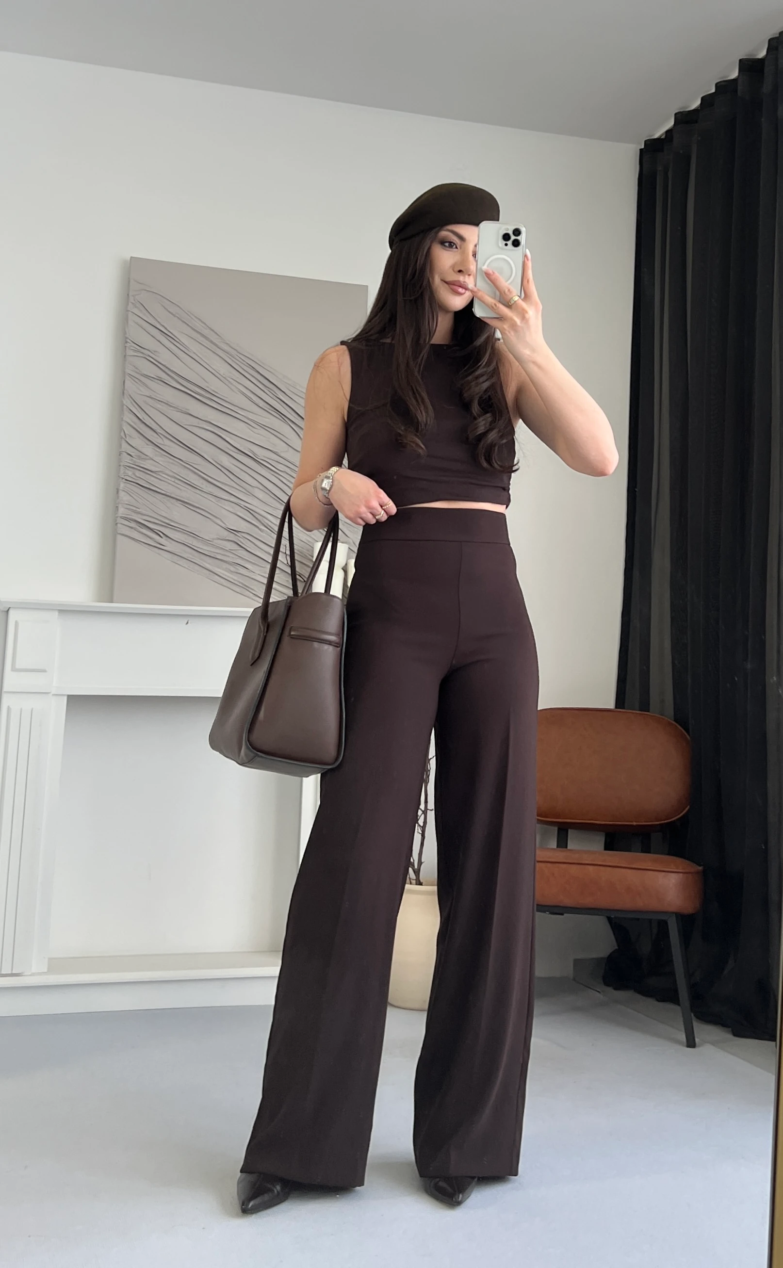 Acı Kahve Yüksek Bel Palazzo Pantolon