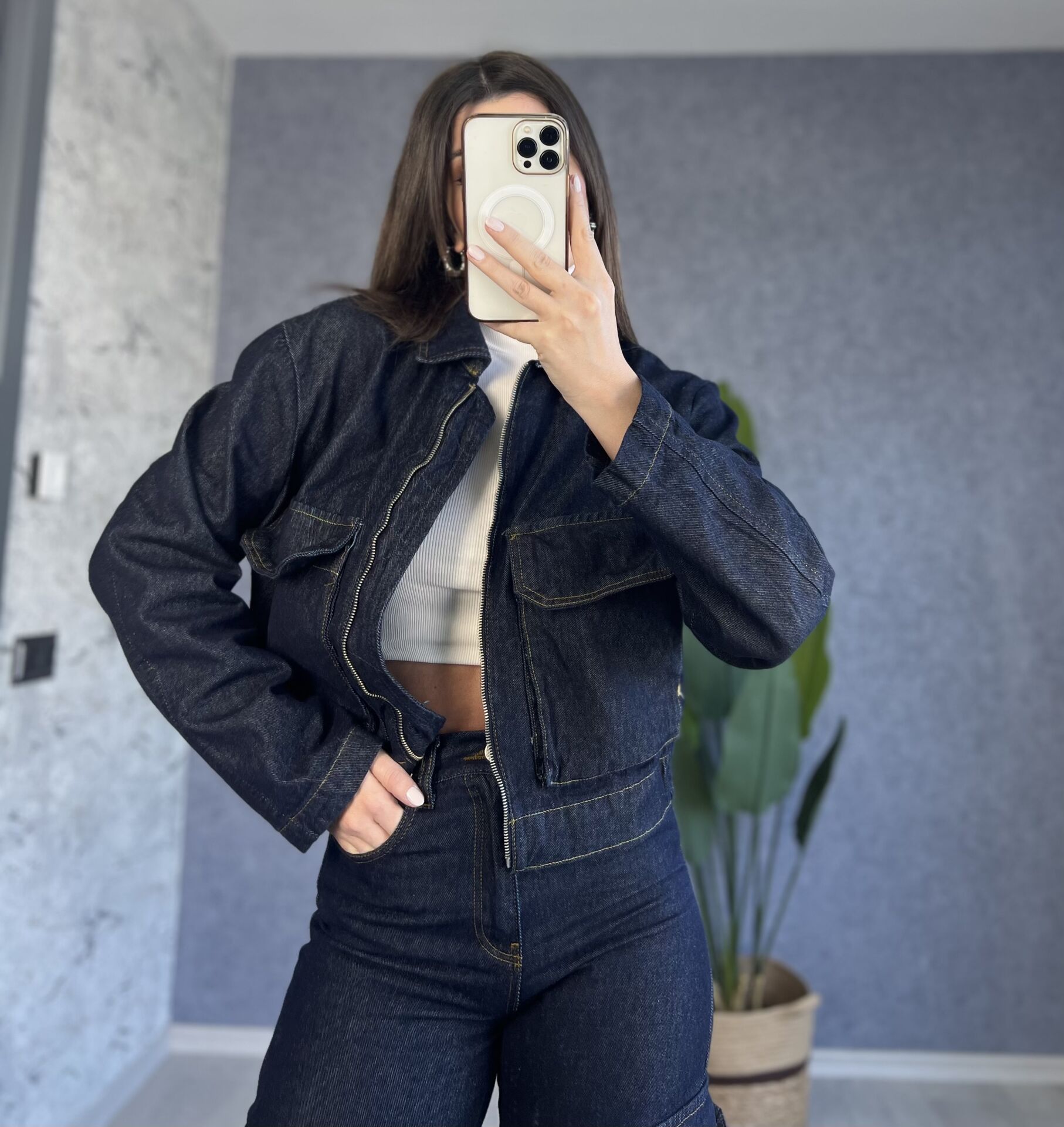 Cep Detay Tasarım Jean Ceket