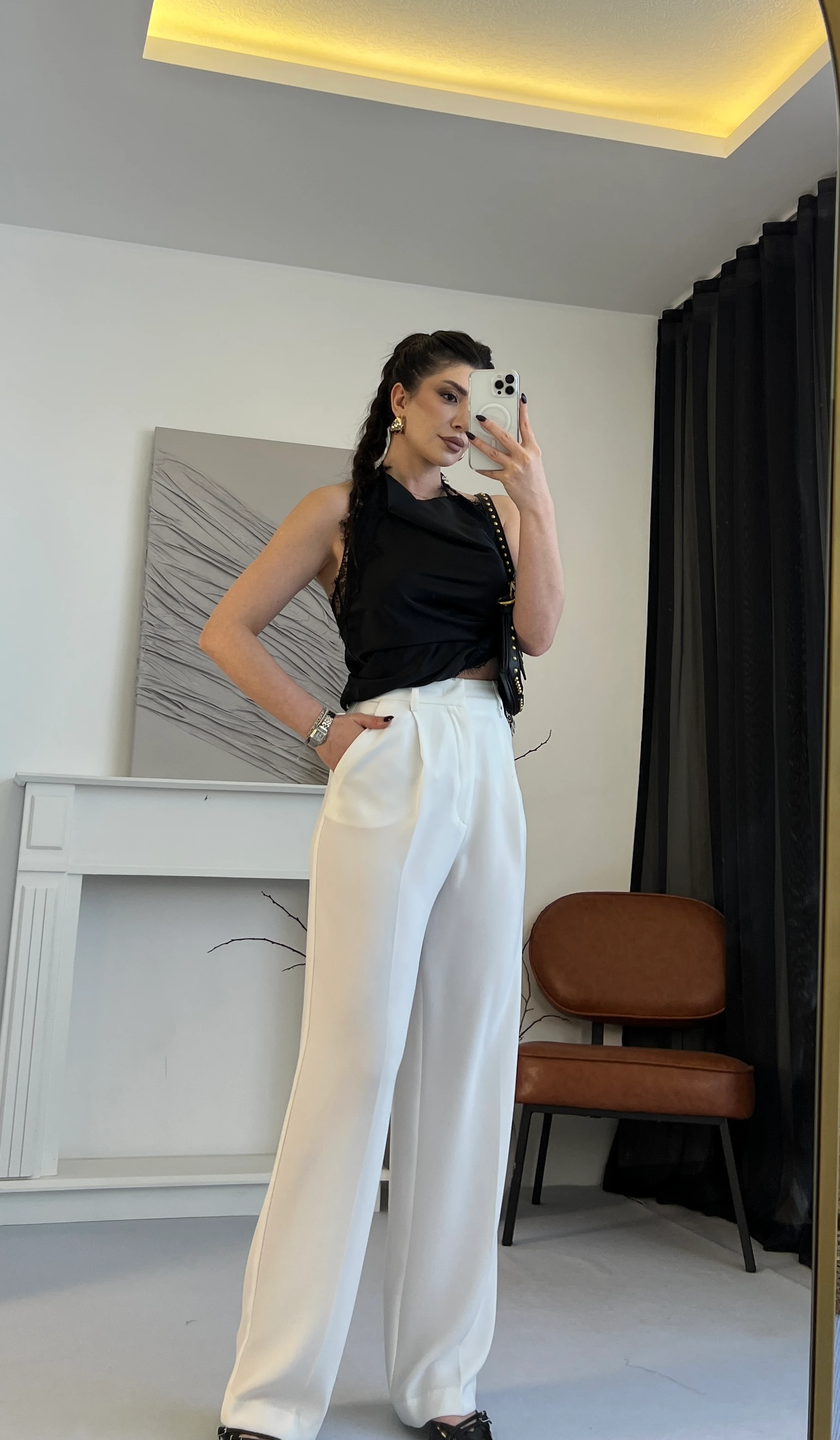 Geniş Paça Beyaz Palazzo