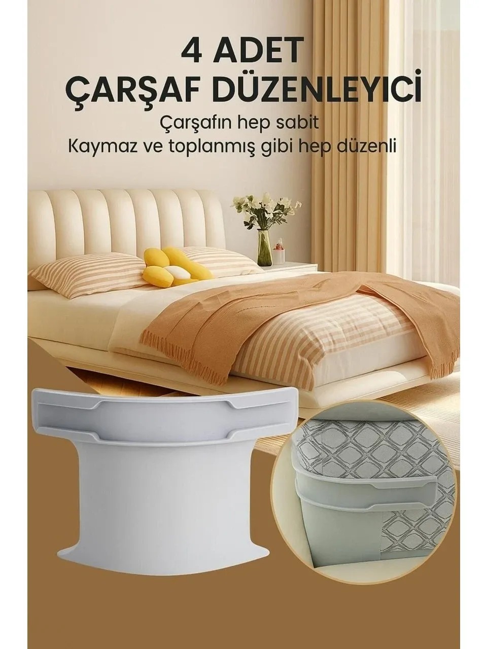 Çarşafmatik 4 Adet Çarşaf Düzenleyici Sabitleyici Görünmez Nevresim Çarşaf Kilidi Organizeri