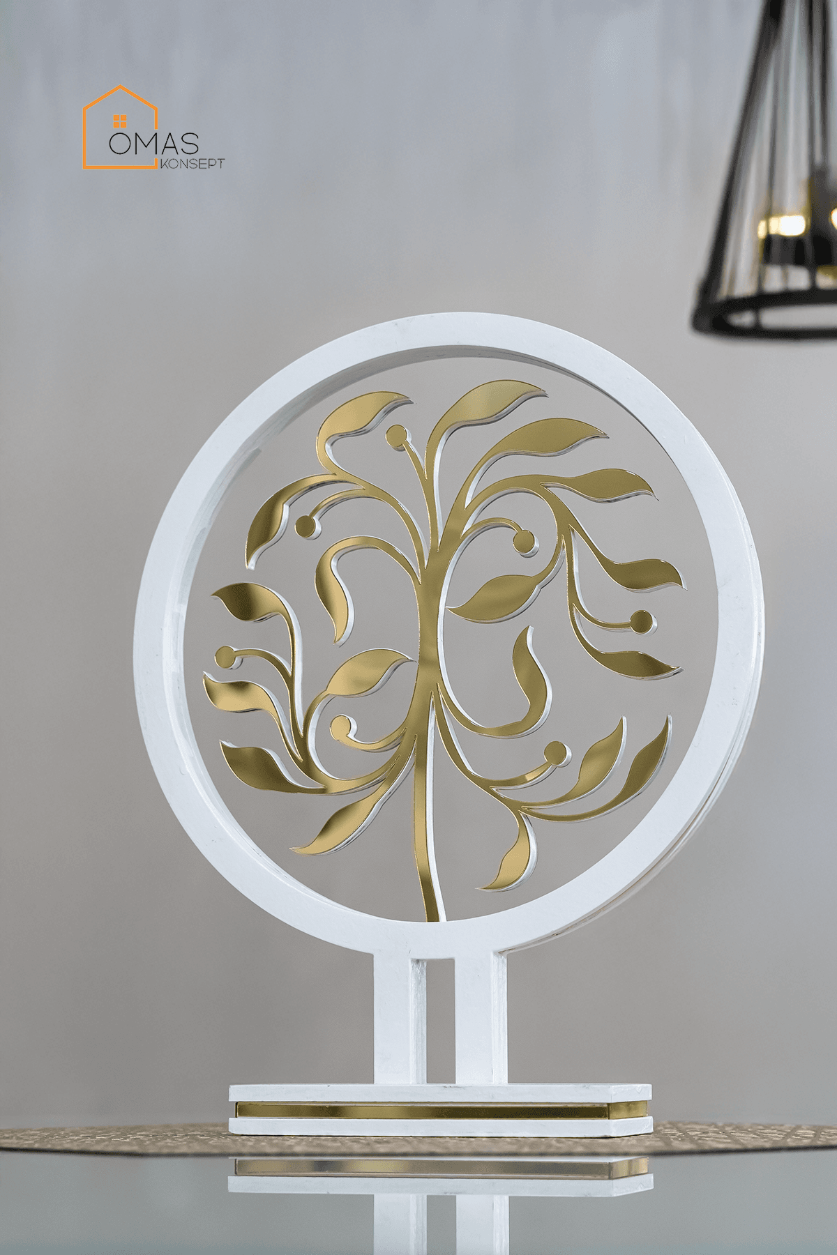 Premium Parlak Detaylı 25 x 32 Cm Çiçek Desenli Obje, Ofis, Ev Objesi, Hediyelik Obje - Gold-Beyaz