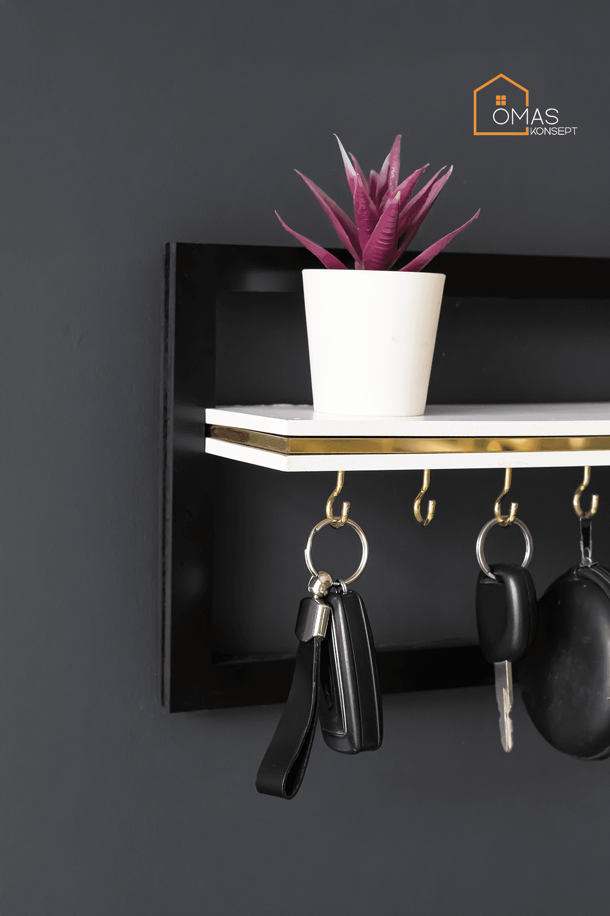 Premium Gold Detaylı Ahşap 6'lı Anahtarlık Askısı, Ahşap Anahtarlık Askısı