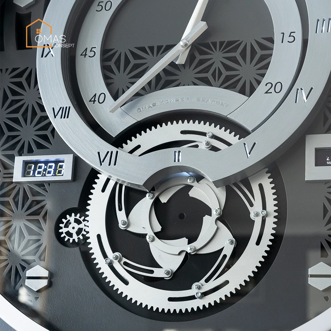 Premium 60 CM Akıllı Şarjlı Ledli Metal Gümüş Çarklı Duvar Saati V2,Akıllı Şarjlı Ledli Çarklı Duvar Saati