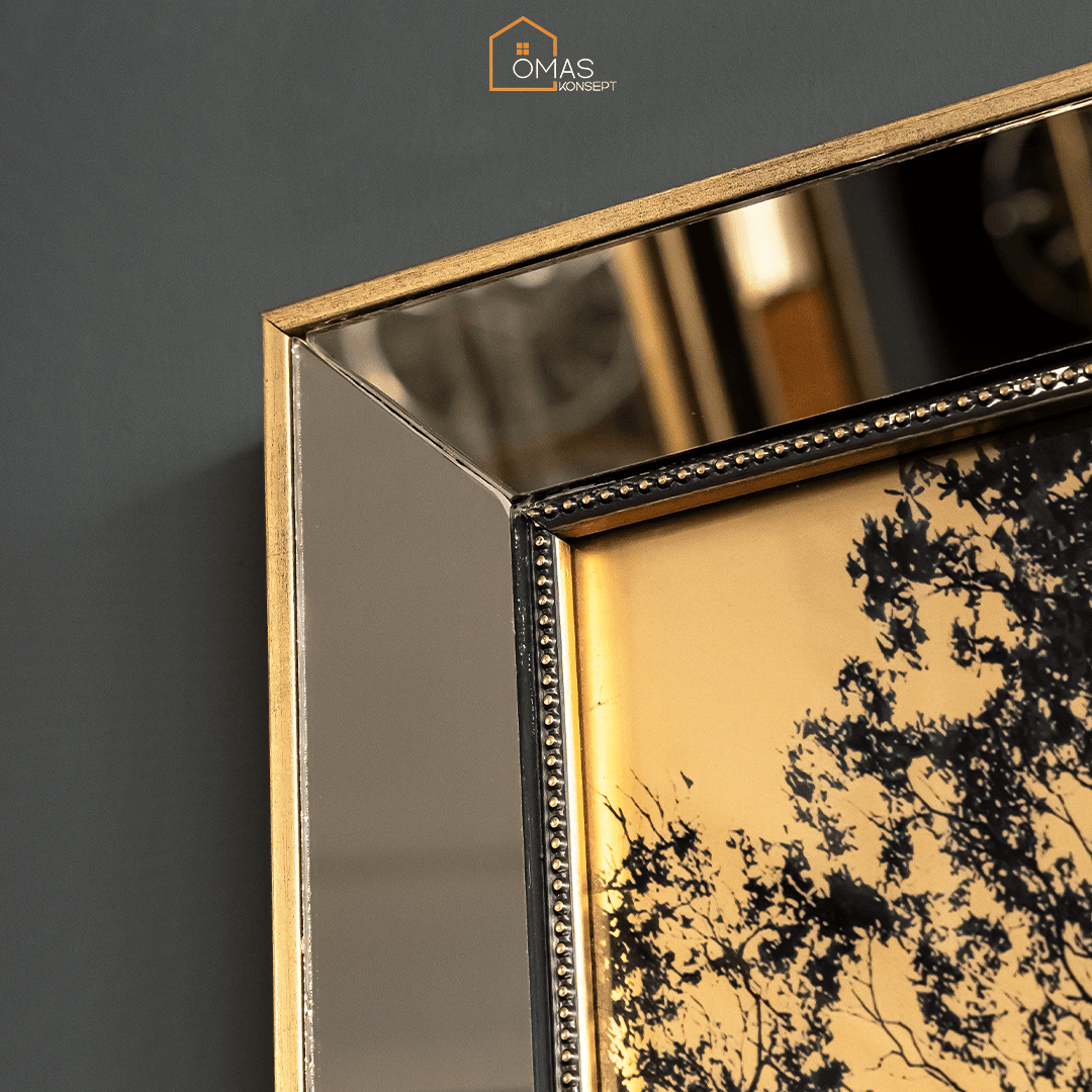 Aynalı Çerçeveli Gold Çınar Ağacı Tablo 81x61 CM