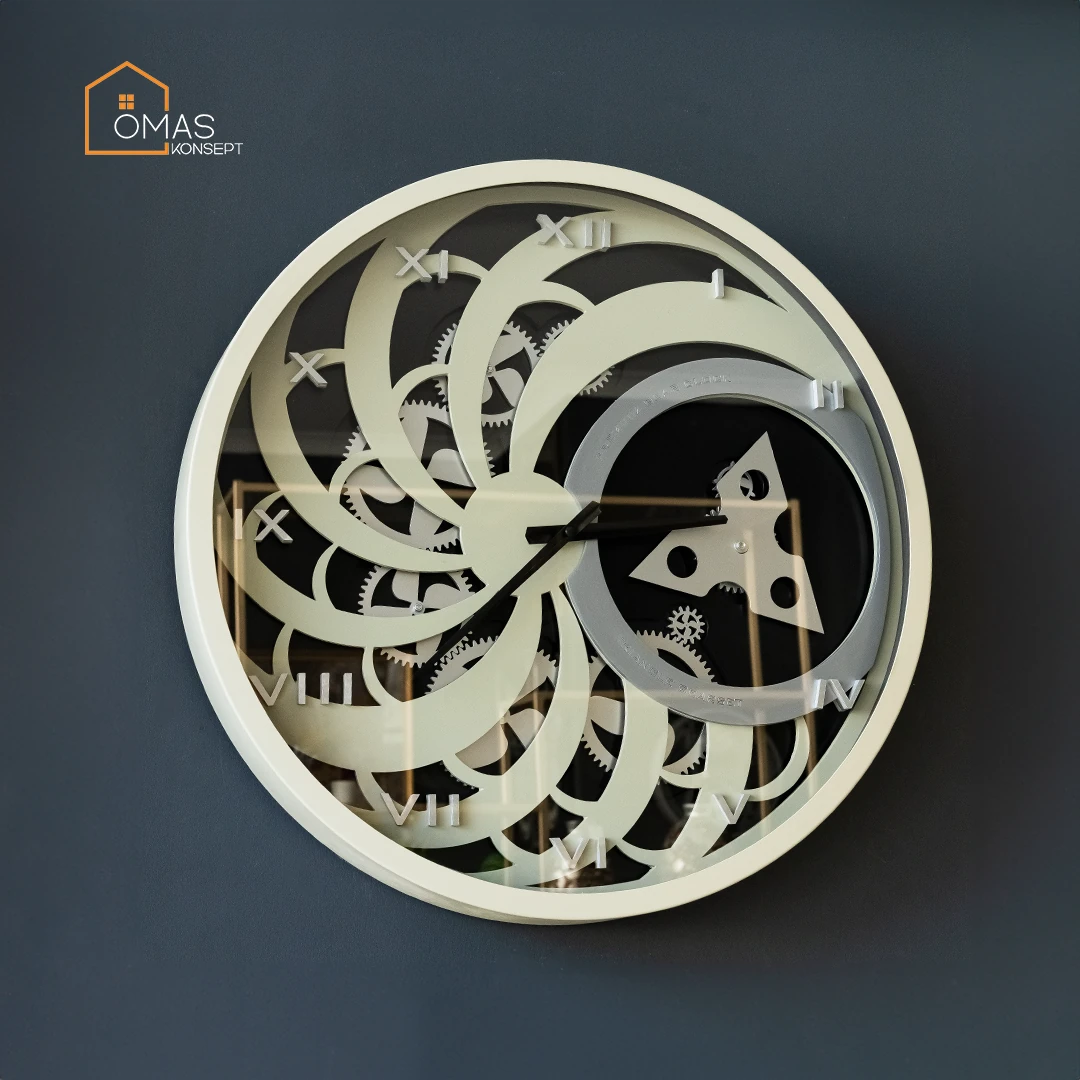 60 CM Metal Zeytin Yeşili-Gümüş Üçgen Tasarım Çarklı Camlı Duvar Saati,Metal Salon Ofis Duvar Saati