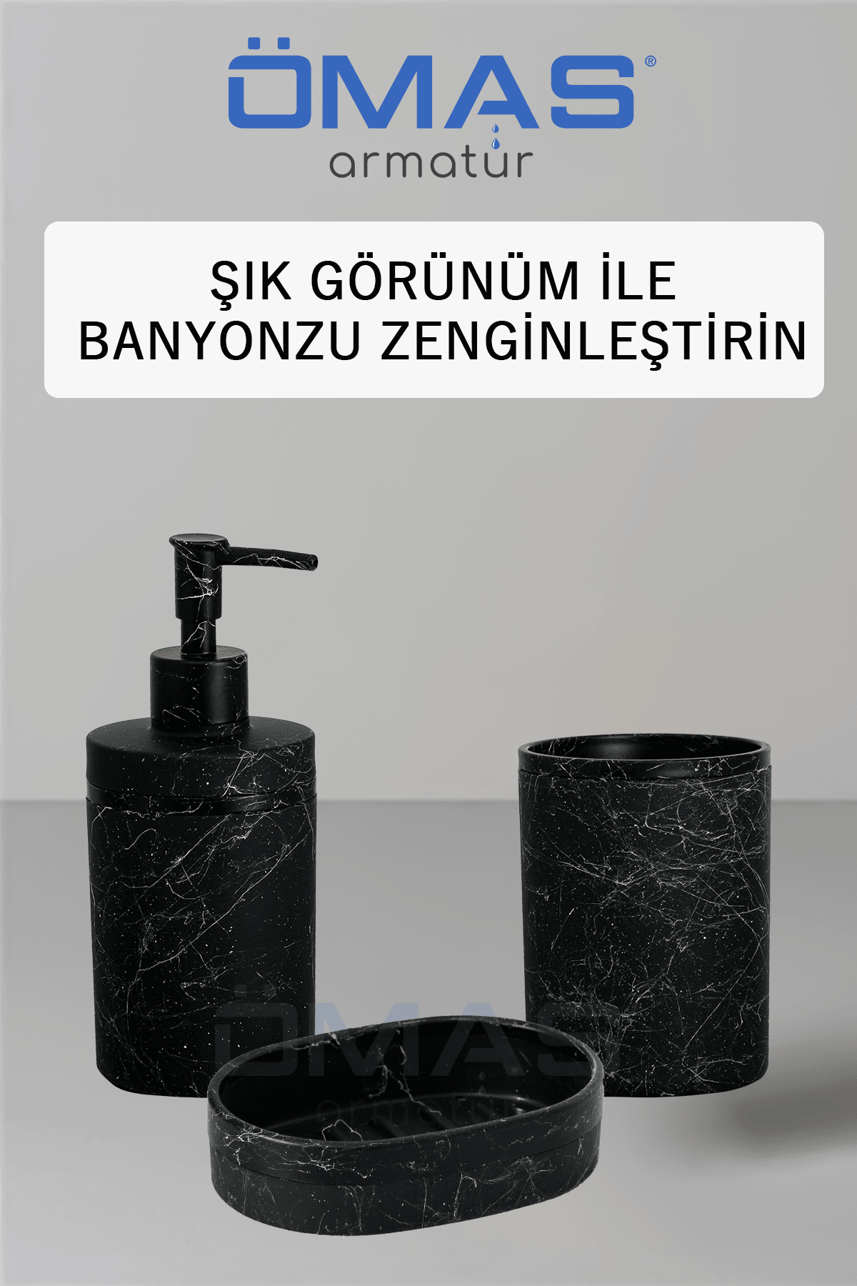 Siyah Granit Desenli 5 Parça Banyo Seti, Granit Banyo Seti