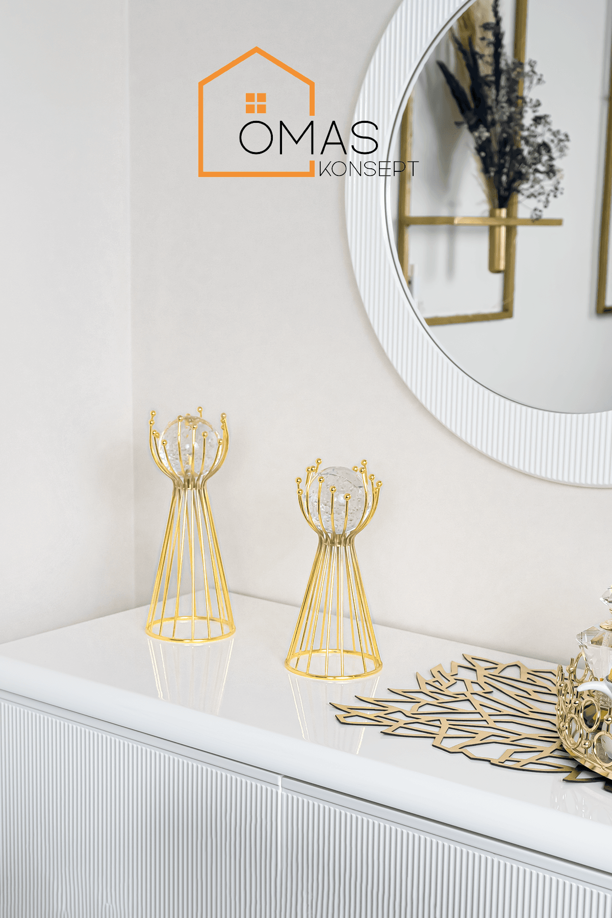 Gold Premium 2'Li Metal Ayaklı Cam Küre Ev Aksesuar ve Dekorasyon Seti