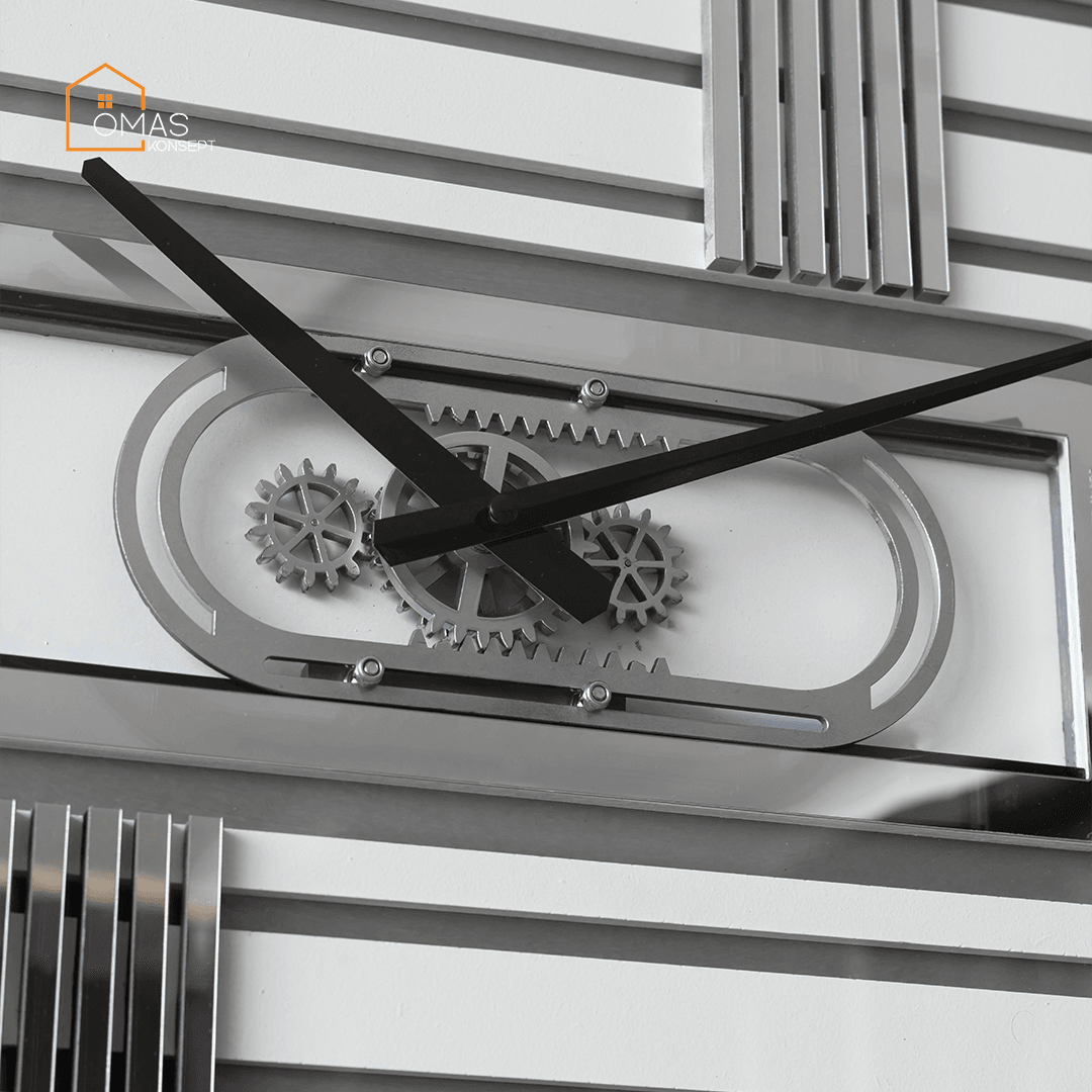 60 CM Metal Gümüş Beyaz Doğrusal Hareket Çarklı Duvar Saati,Metal Salon Ofis Duvar Saati