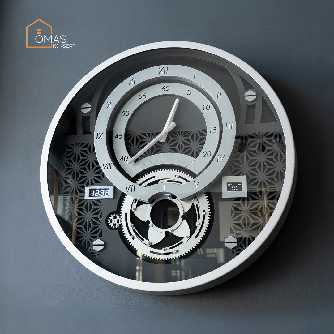 Premium 60 CM Akıllı Şarjlı Ledli Metal Gümüş Çarklı Duvar Saati V2,Akıllı Şarjlı Ledli Çarklı Duvar Saati