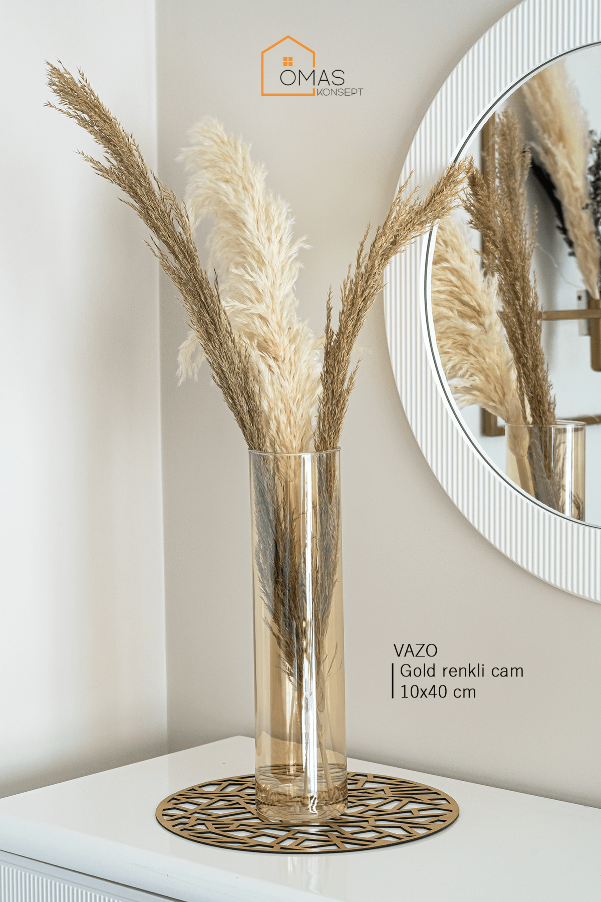 Zarif Gold Renkli Cam Çiçek Vazosu,Gold Cam 10x40 CM Vazo 