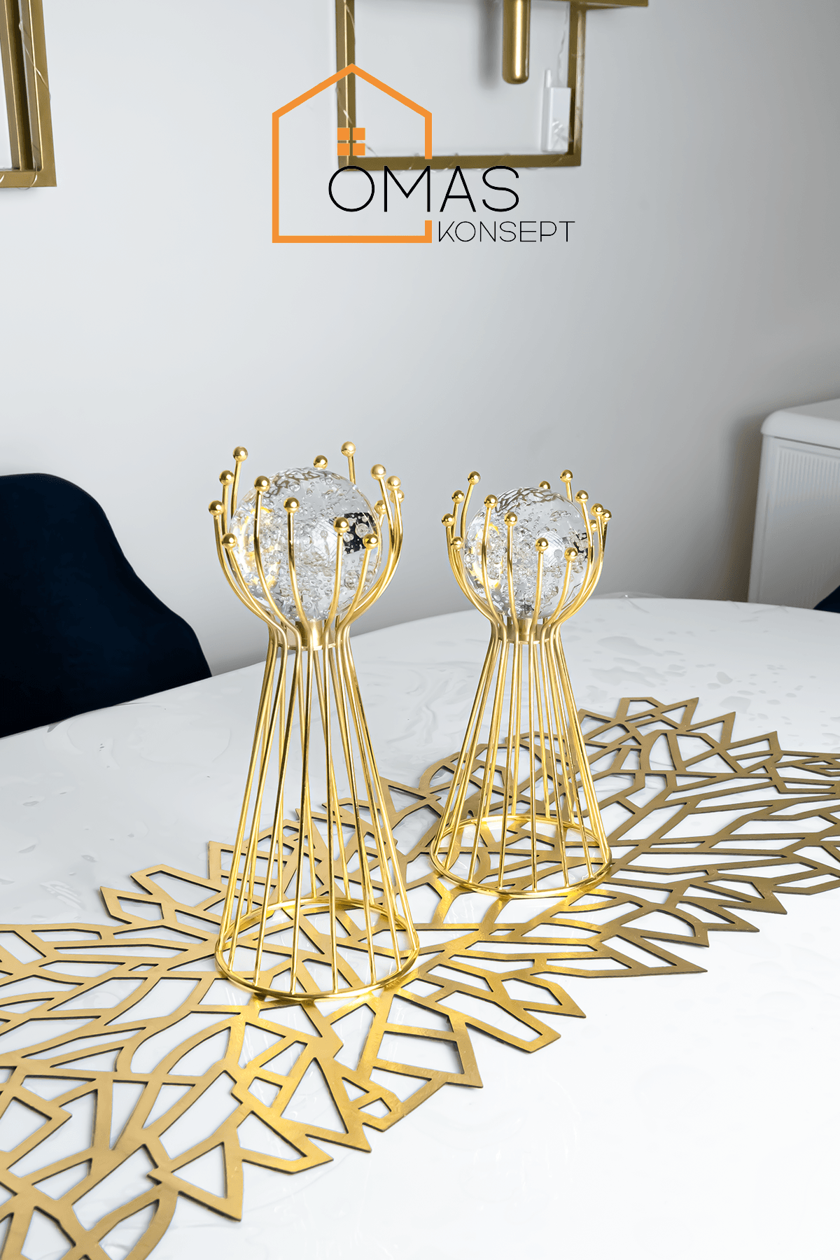 Gold Premium 2'Li Metal Ayaklı Cam Küre Ev Aksesuar ve Dekorasyon Seti