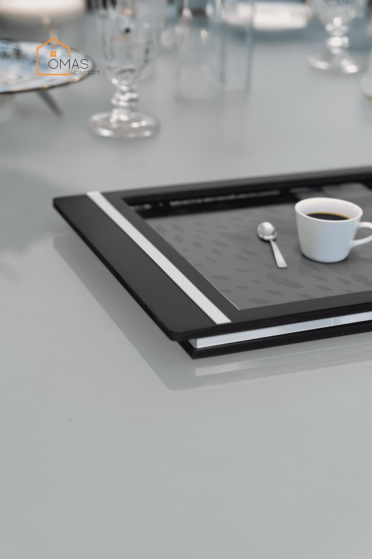 Premium Gümüş Dekoratif Ahşap Camlı Sunum Tepsisi, Ahşap Camlı Sunum Tepsisi, Tepsi