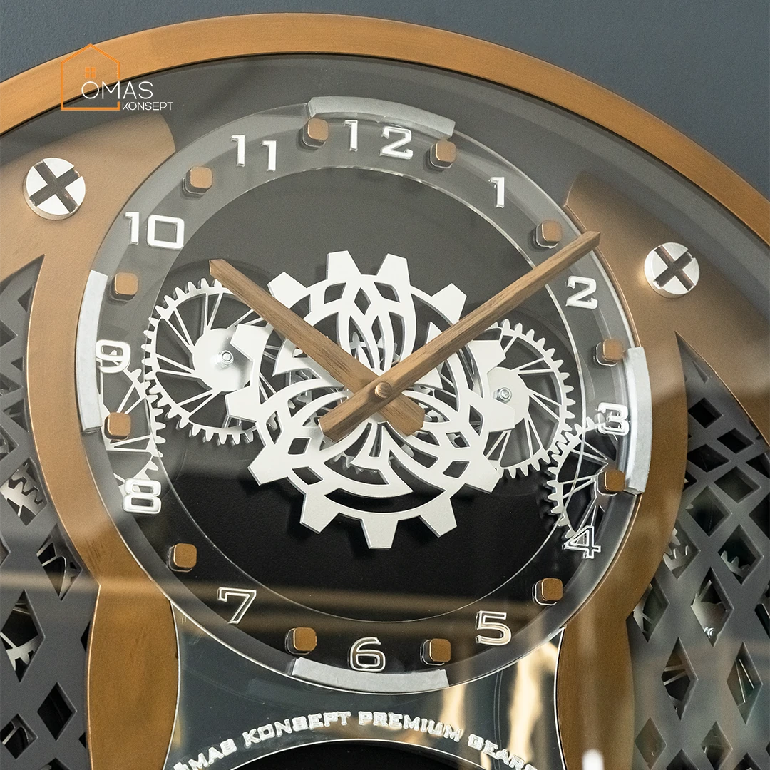 60 CM Metal Eskitme-Antrasit Örüntülü Pervane Çarklı Camlı Duvar Saati,Metal Salon Ofis Duvar Saati