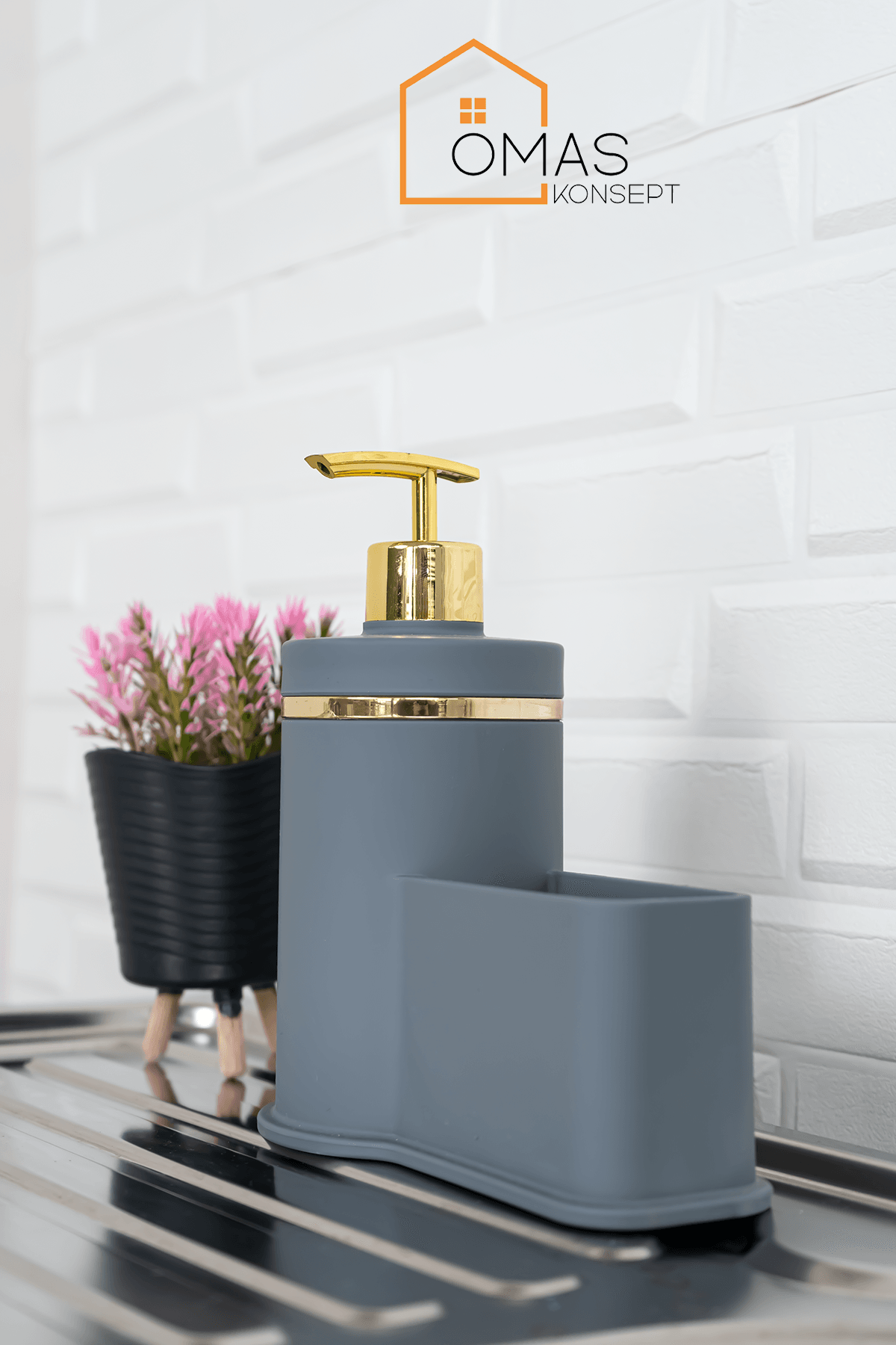 Mat Soft Gold Detaylı Gri Sünger Hazneli Sıvı Sabunluk