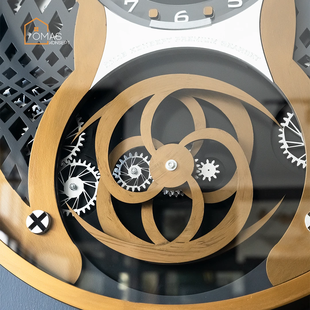 60 CM Metal Eskitme-Antrasit Örüntülü Pervane Çarklı Camlı Duvar Saati,Metal Salon Ofis Duvar Saati