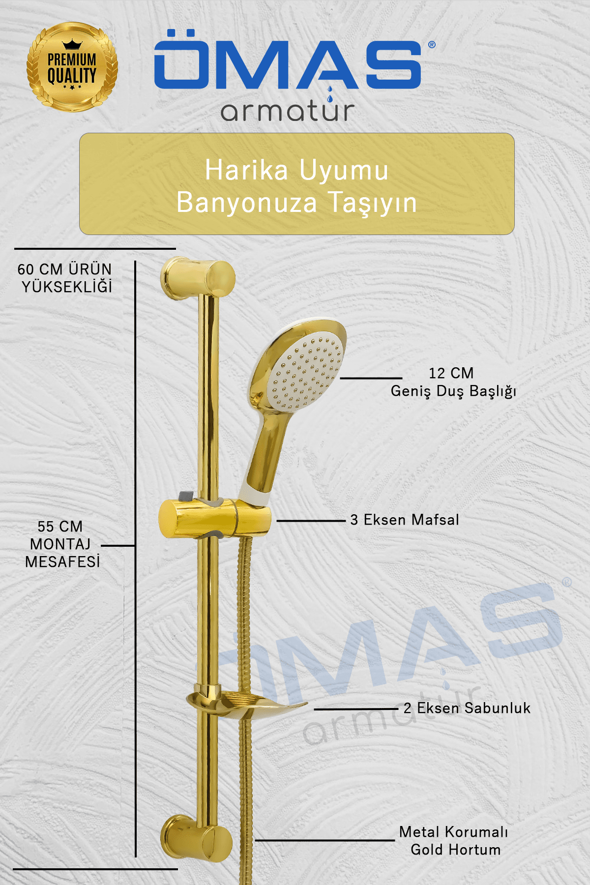 Premium Gold Sürgülü Duş Seti, Duş Seti, Altın Sürgülü Duş Seti